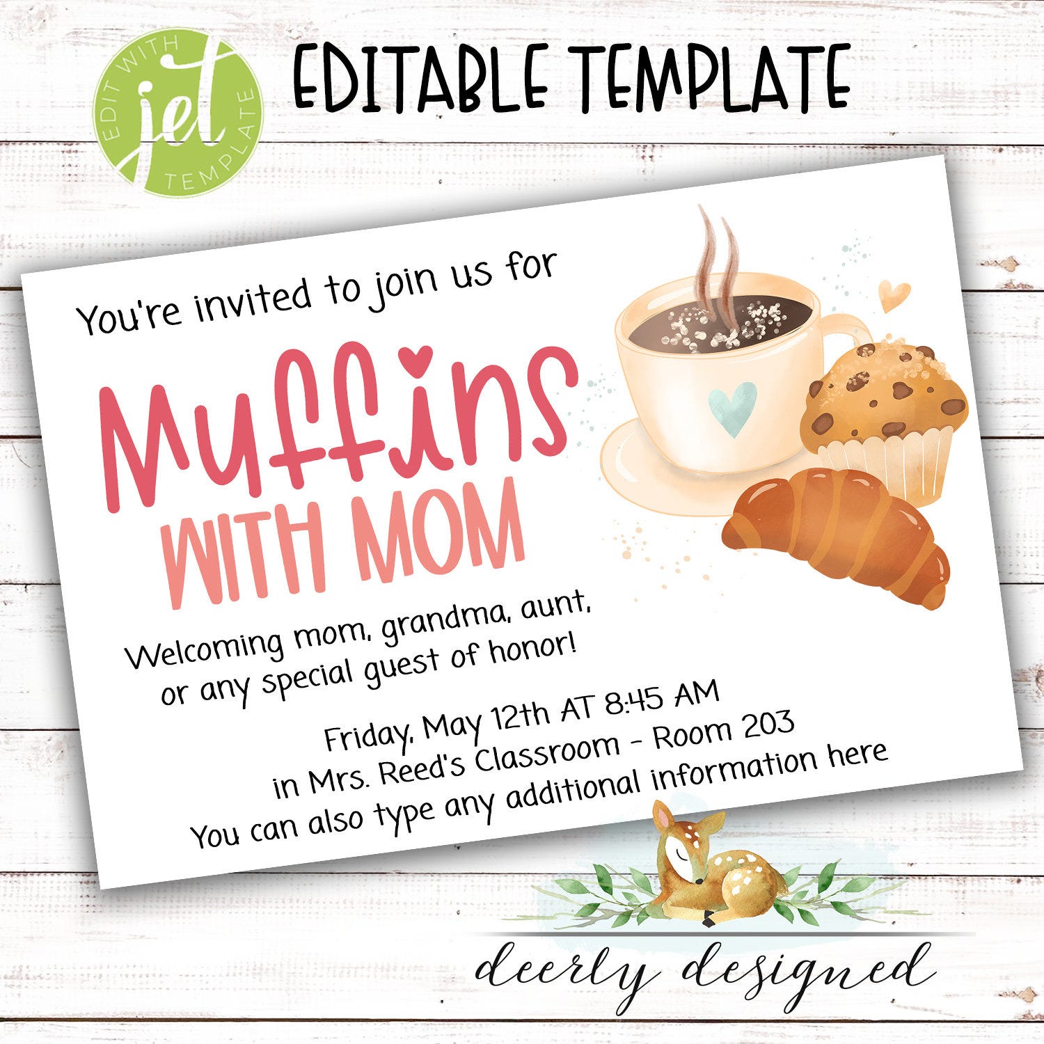 EDITABLE Muffins With Mom Invitation - Mother