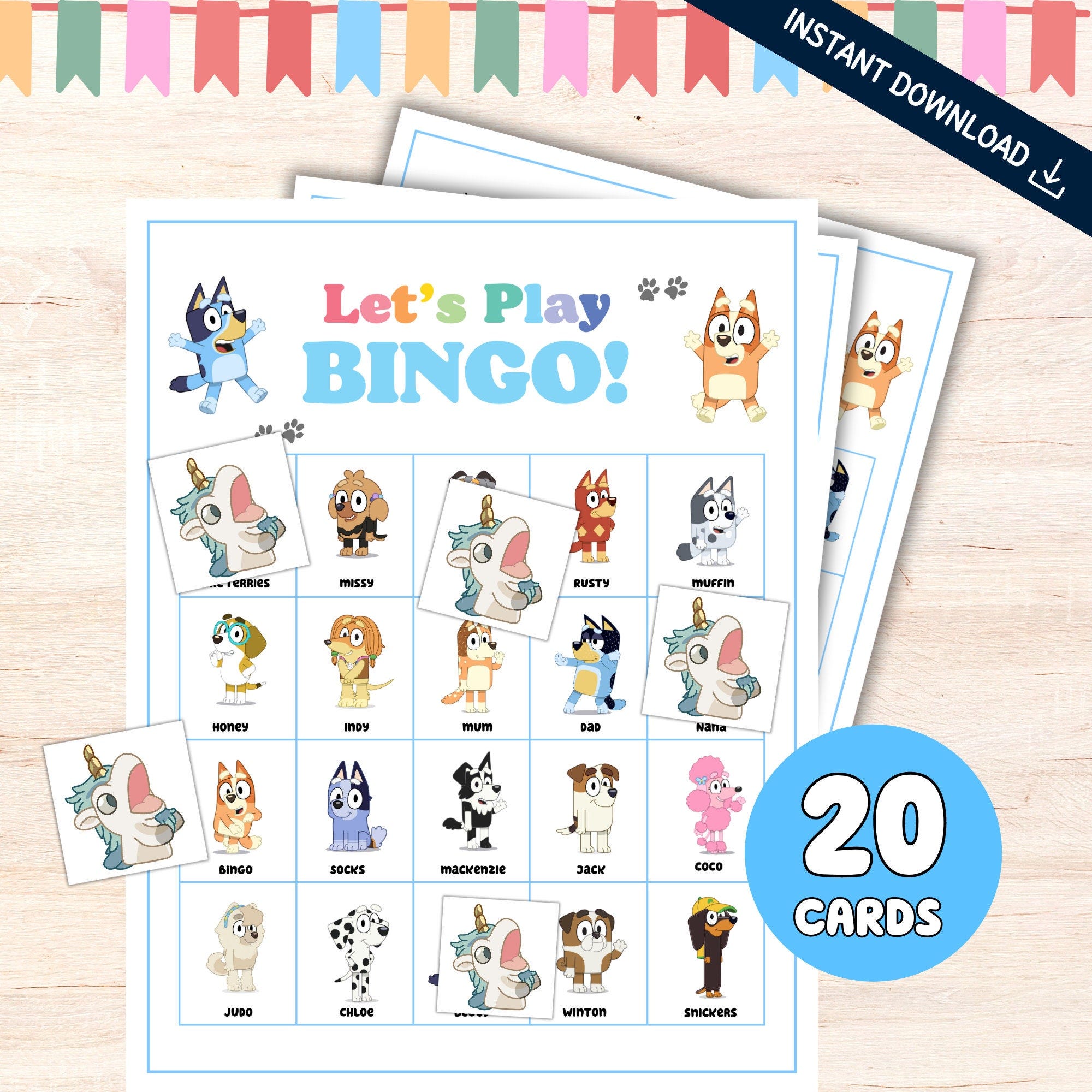 Bluey Bingo Cards Printable Game, Bluey Bingo Boards Activity, Bluey Birthday Party Activity Game, Bluey Printable Bingo Game