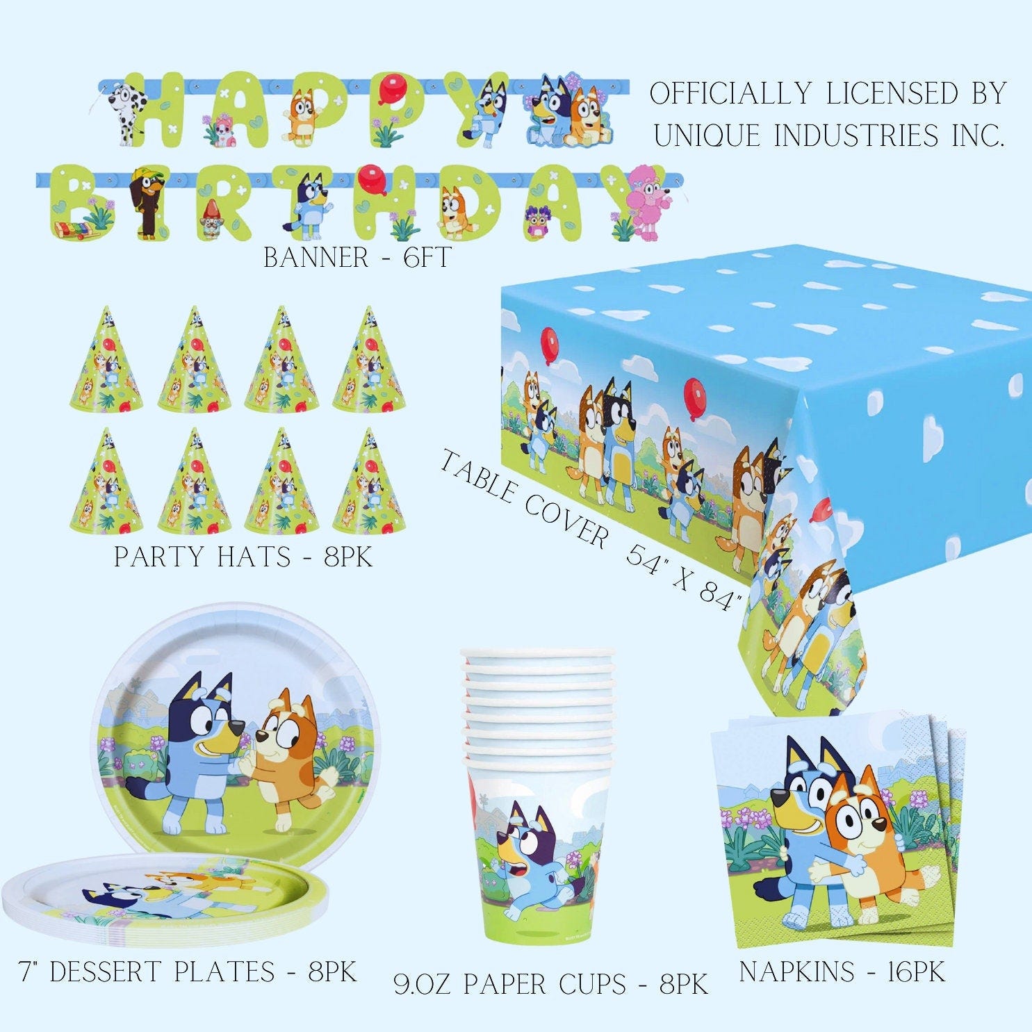 Bluey Birthday Banner 6ft - Officially Licensed by Unique Industries | Bluey Birthday Decoration | Bluey Party | Blue Dog | Bluey Tableware