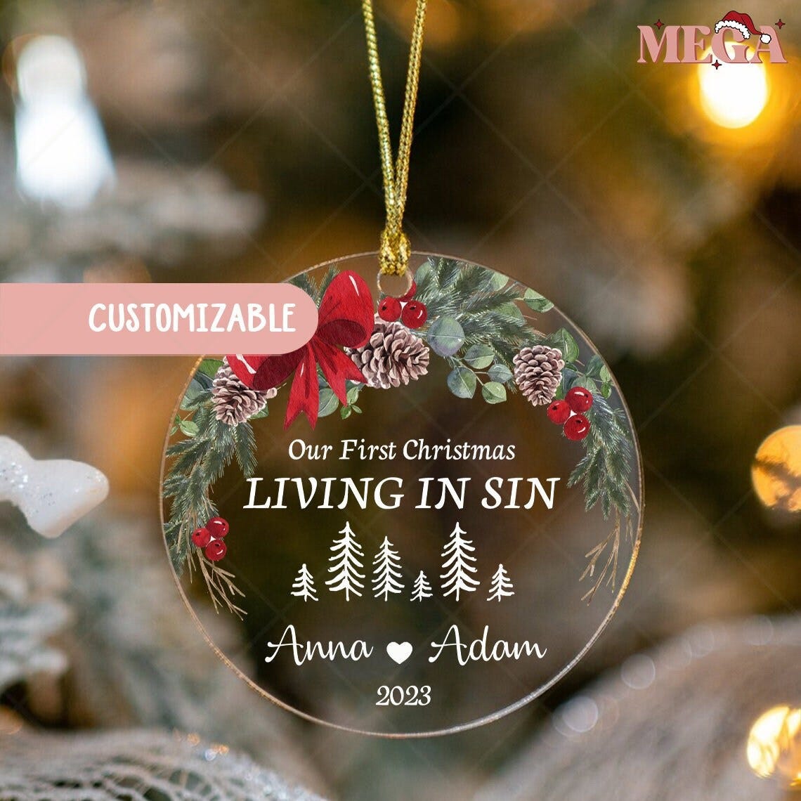 Personalized First Christmas Acrylic Ornament, First Christmas Together Keepsake, Living in Sin Keepsake, Moving in Together L00197