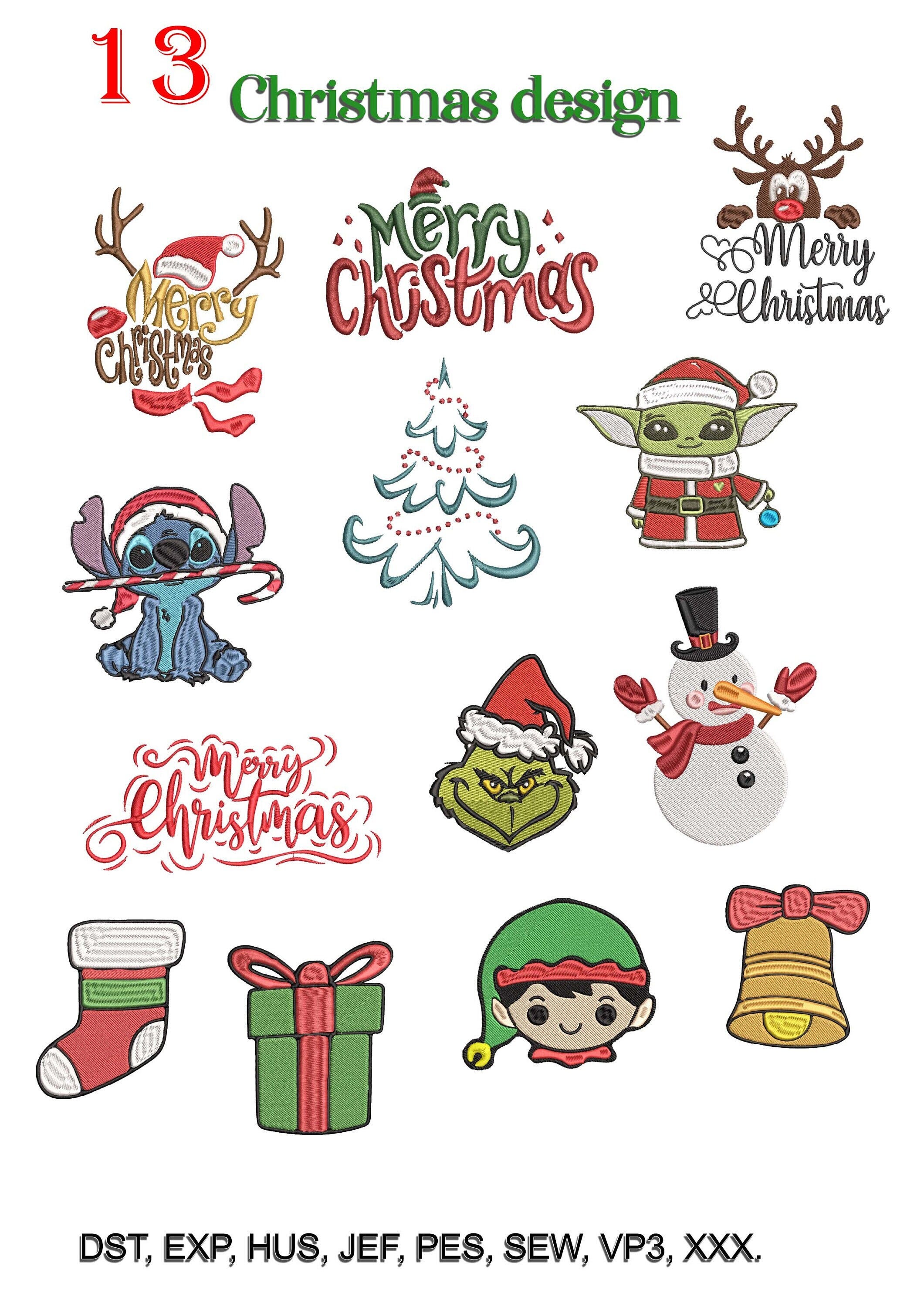 23 cute Christmas theme character Digital Embroidery design file, cartoon embroidery, direct download