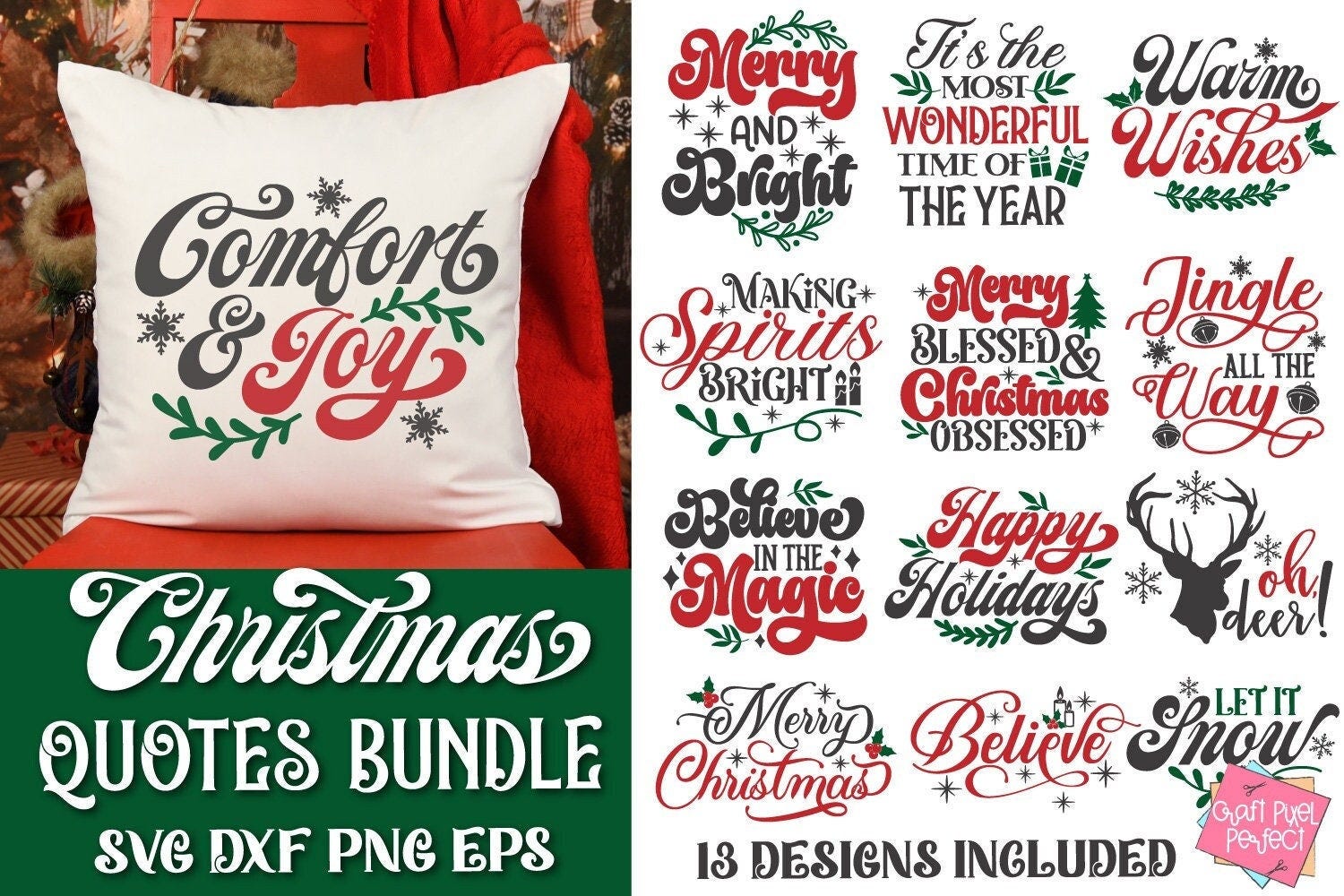Christmas Quotes Svg Bundle, Christmas Pillow Sayings, Christmas Kitchen Towel, Christmas Coffee Mug Svg Designs, Merry And Bright, Believe