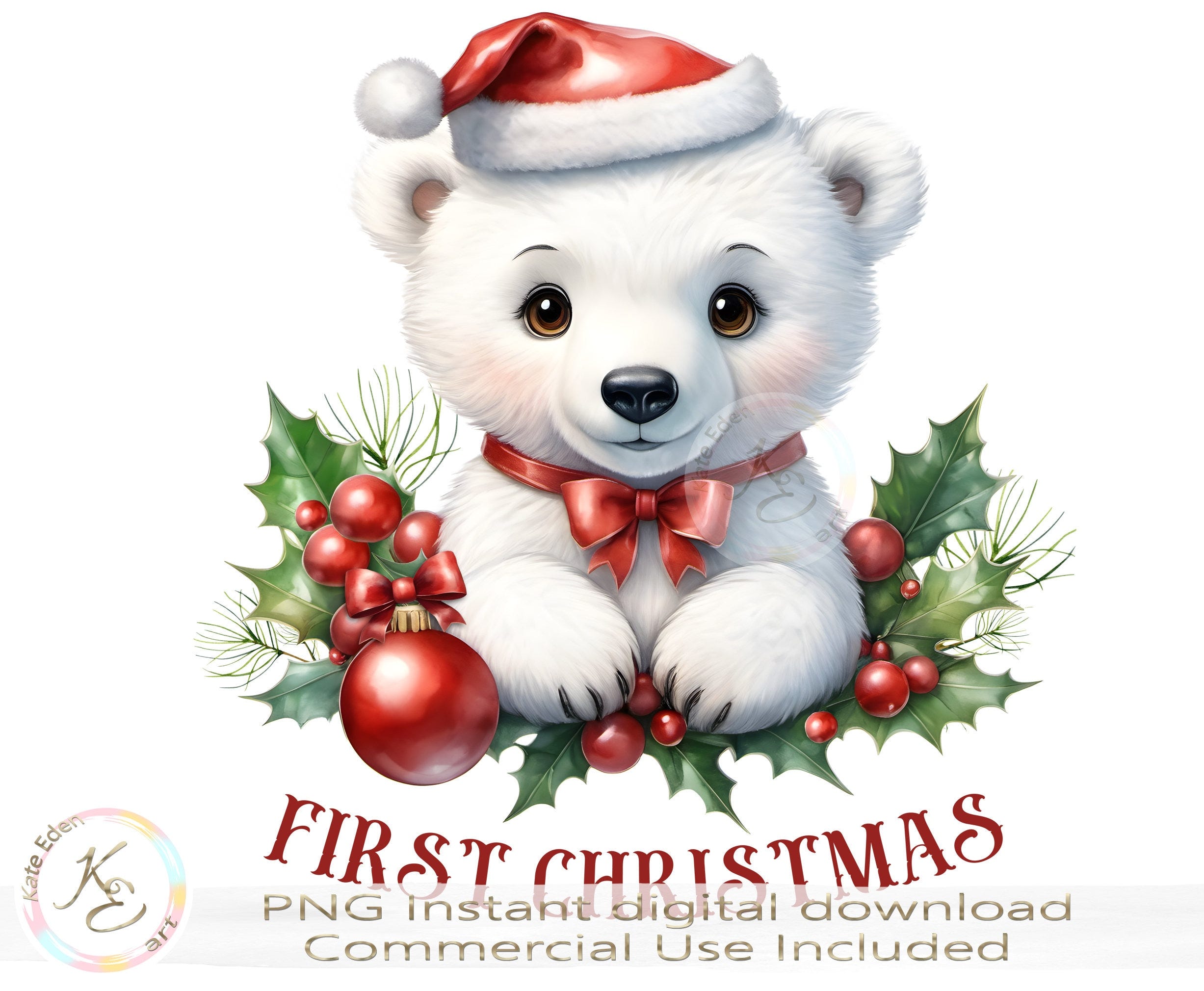 Cute Polar bear in Santa Hat, First Christmas PNG, Baby First Christmas, Sublimation design, Instant Digital Download, 1st Christmas PNG,