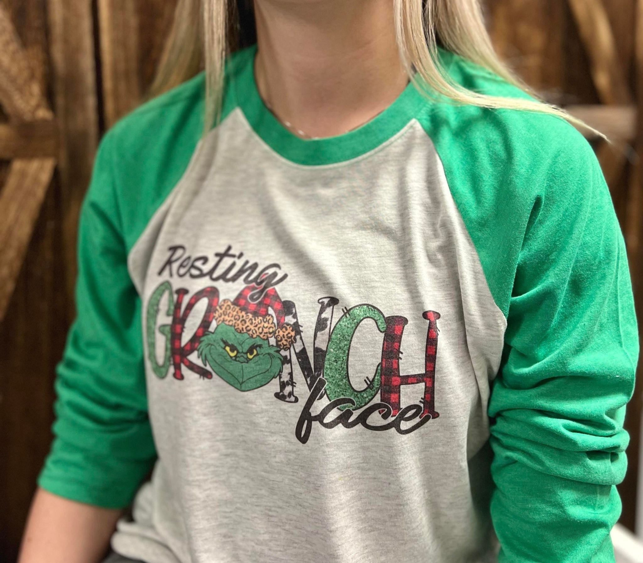 Resting Grinch Face Raglan | Christmas Shirt | Grinch Shirt