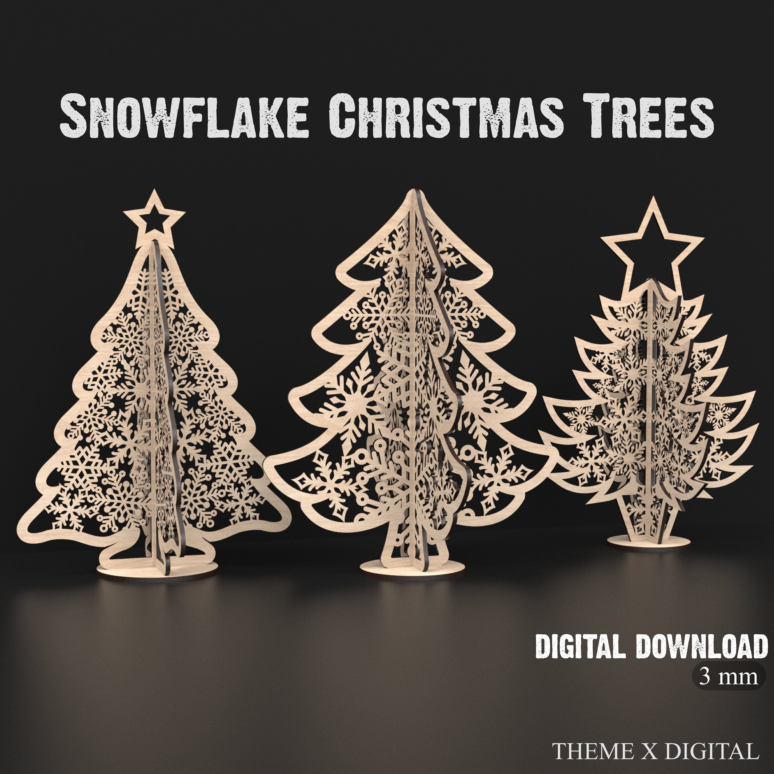 Snowflake Christmas Tree Svg Laser Cutting Files - Freestanding Christmas Decor Pine Tree Svg Laser Cut Files For Glowforge XTool etc #079