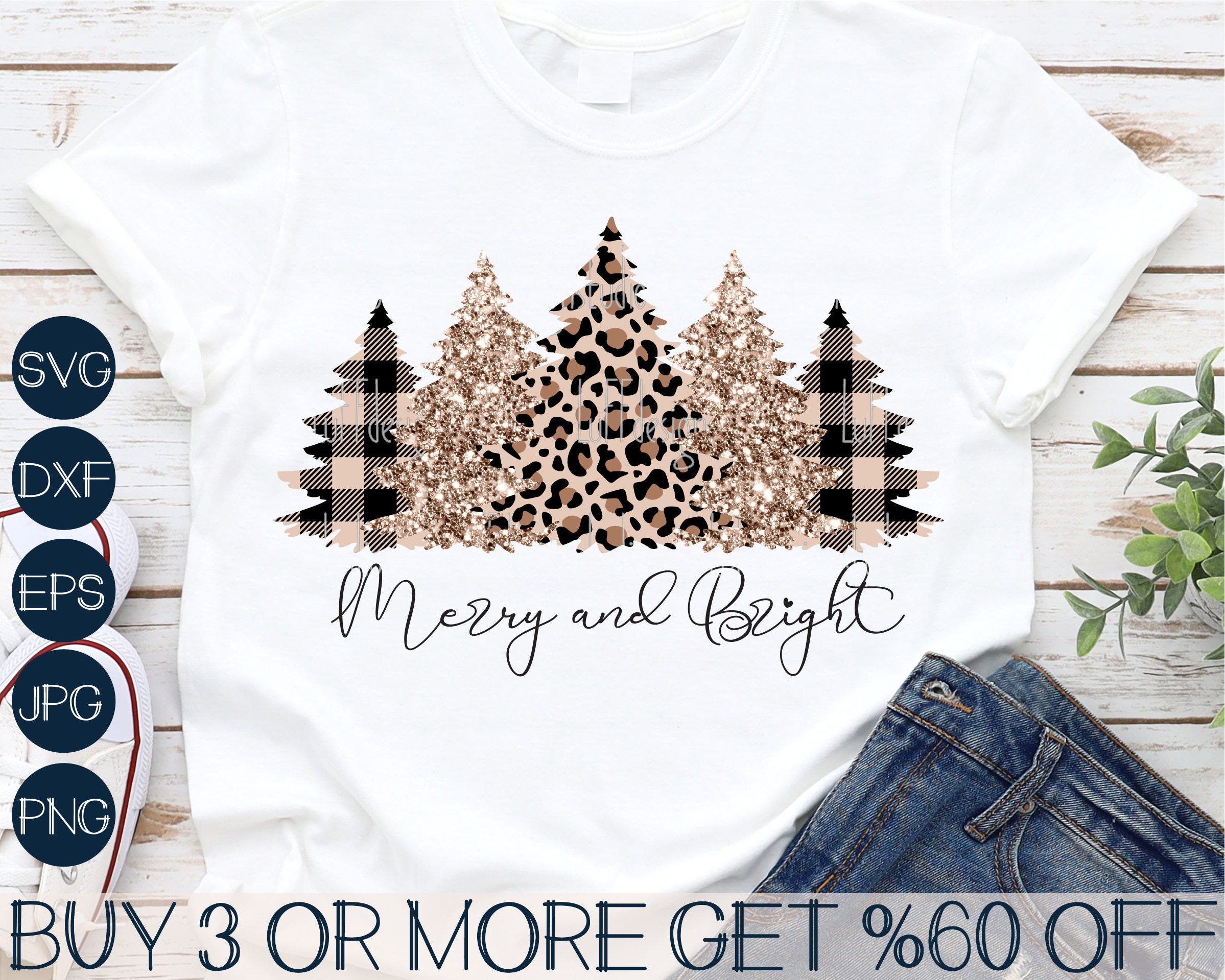 Christmas Tree SVG, Merry and Bright SVG, Leopard Christmas Trees PNG, Buffalo Plaid Tree Svg, Dxf, Cricut, Sublimation Designs Downloads