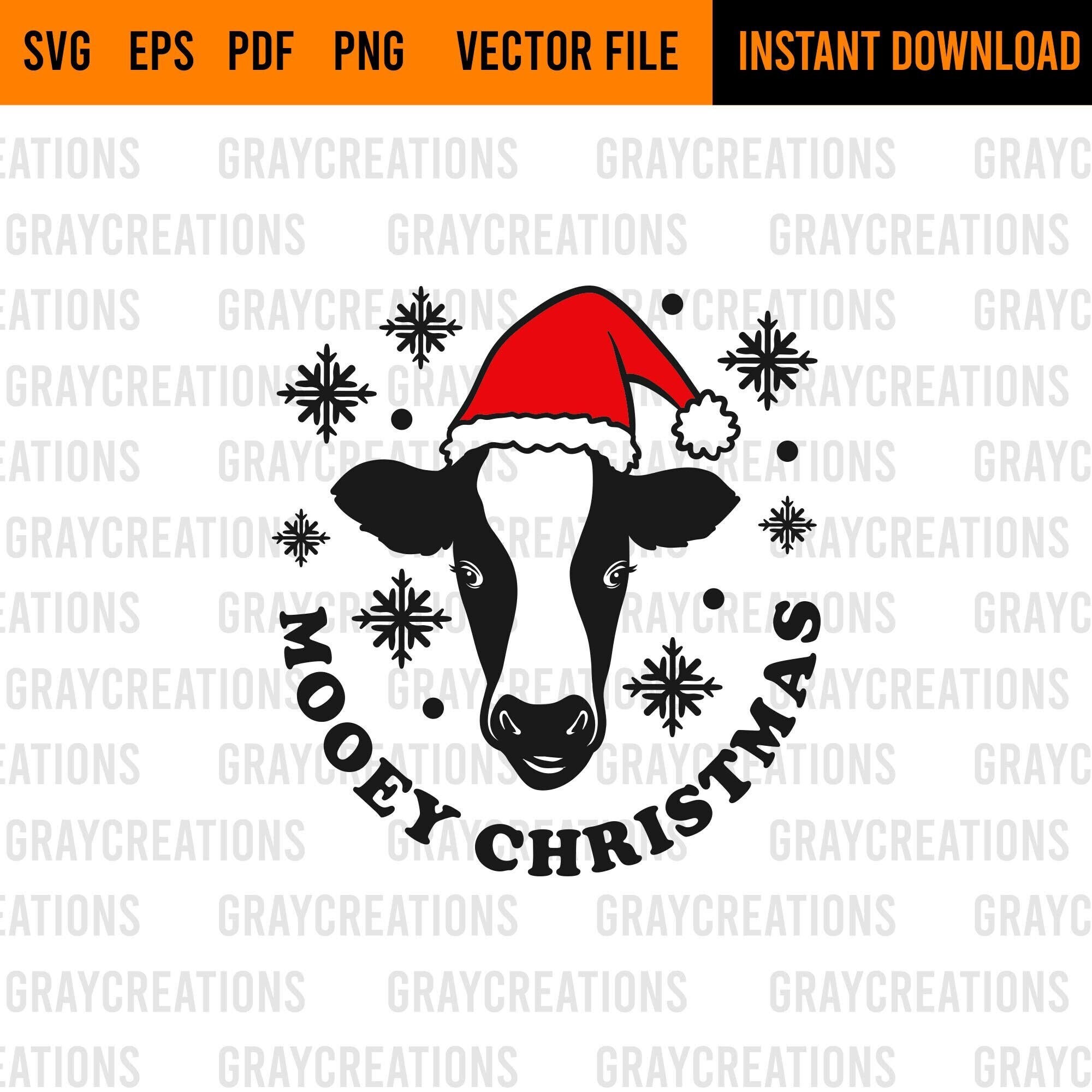 Mooey Christmas svg / cute cow wearing sant claus hat clip art design