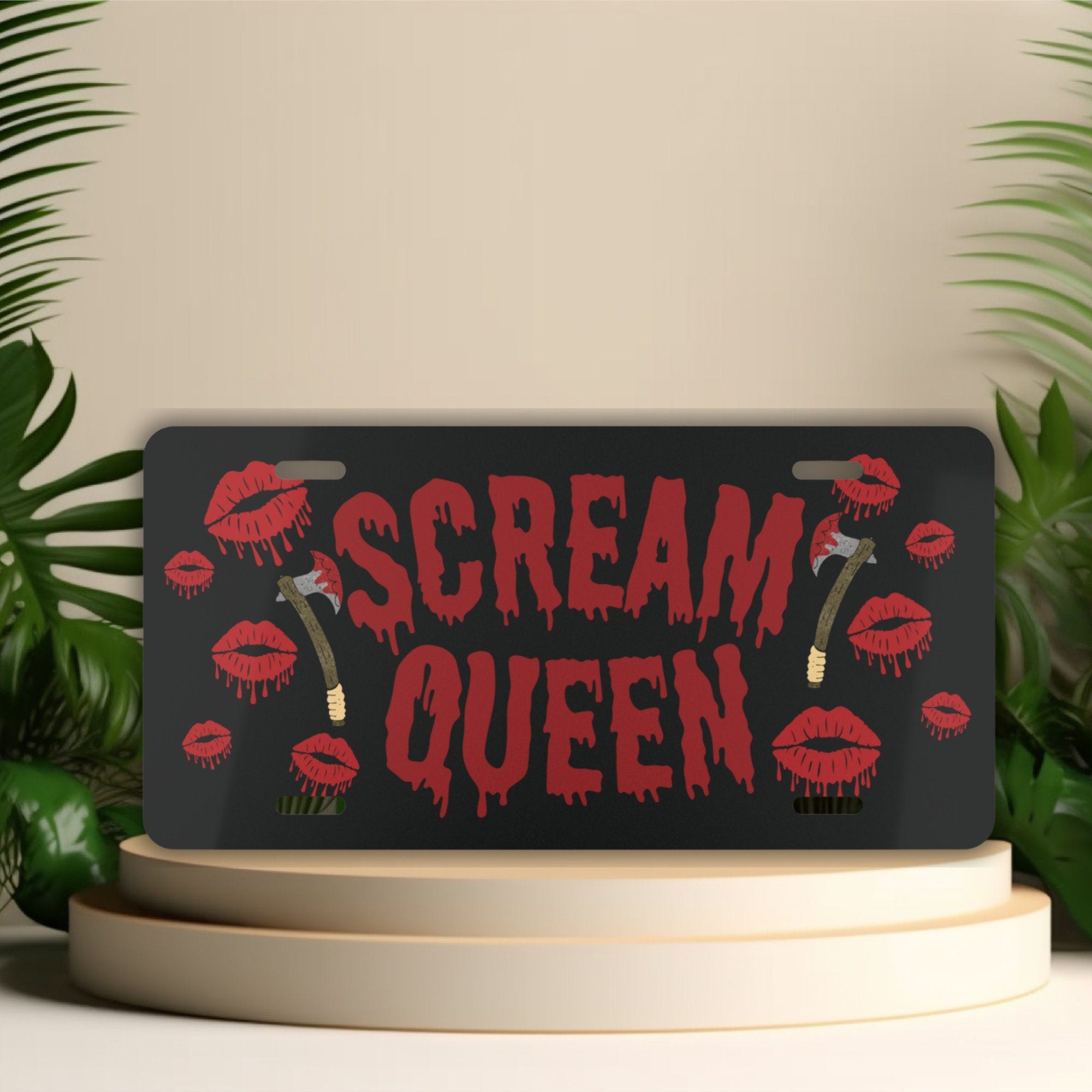 Horror Front License Plate, Scream Queen, Car Accessories, Scary Movie Lover Vanity Tag, Gift for Goth Girl, Creepy Cute Car Decor for Women