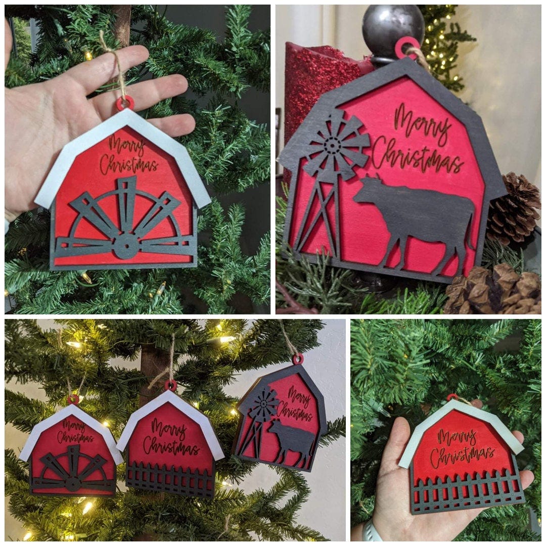 Barn Personalized Christmas Ornament for glowforge laser ready SvG | Holiday Laser File |Laser digital download SvG | glowforge file