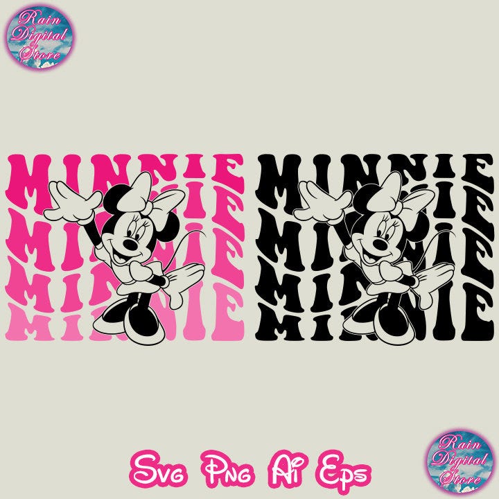 Bundle Retro Wavy Minniee Svg Png Cricut, Retro Wavy Minniee Svg Png, Clipart, Vinyl Cut File, Silhouette, Printable Design File, Retro Svg