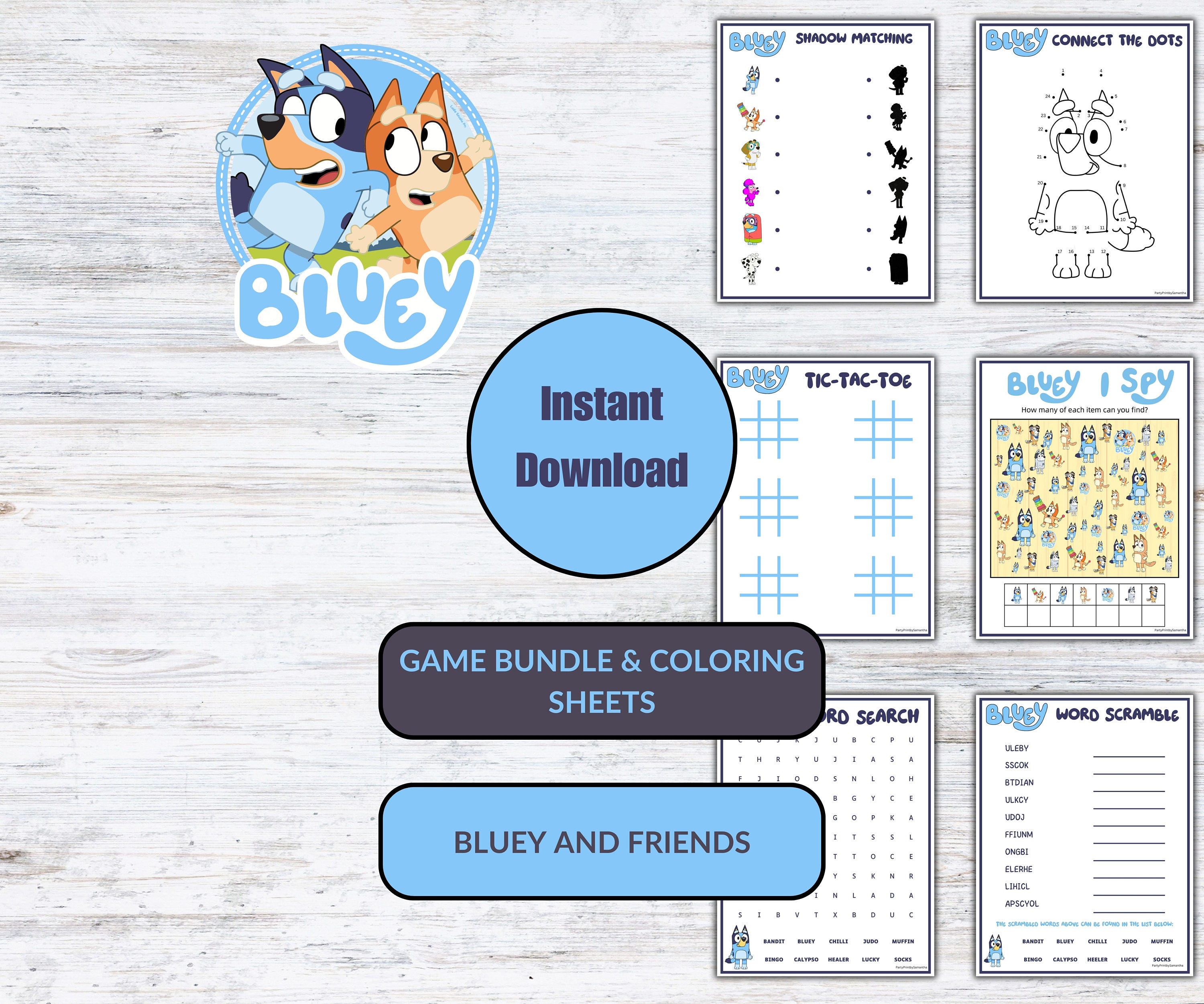 Bluey Puzzle Bundle, 6 games & 4 Coloring Pages, Party Games for Kids, Fun Puzzles, Birthday Fun, Children Activity, Family Fun - BL007