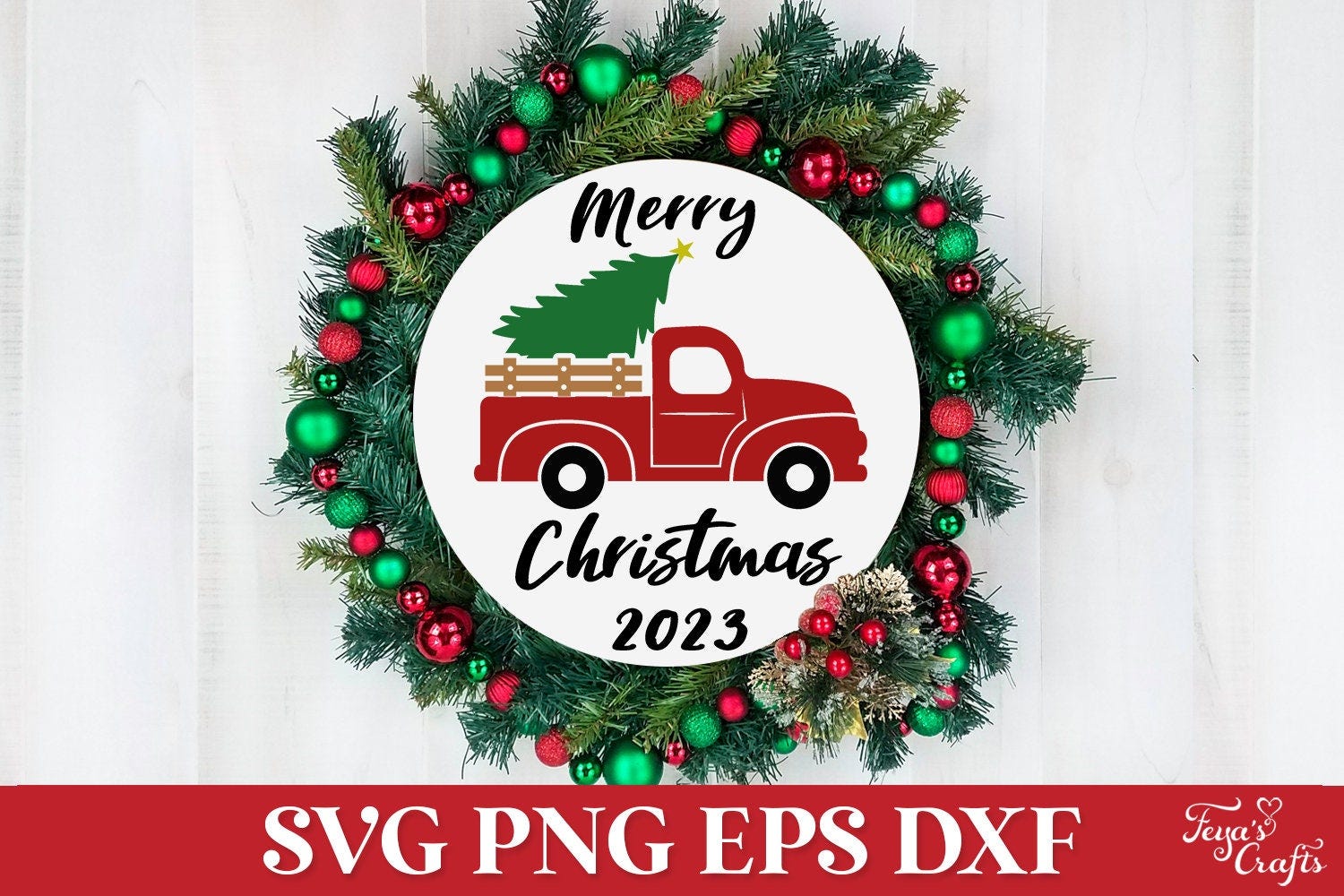 Christmas Red Truck SVG Png, Christmas Farmhouse Truck SVG, Merry Christmas 2023 SVG Png, Retro Christmas Red Truck Svg, Christmas Tree Svg