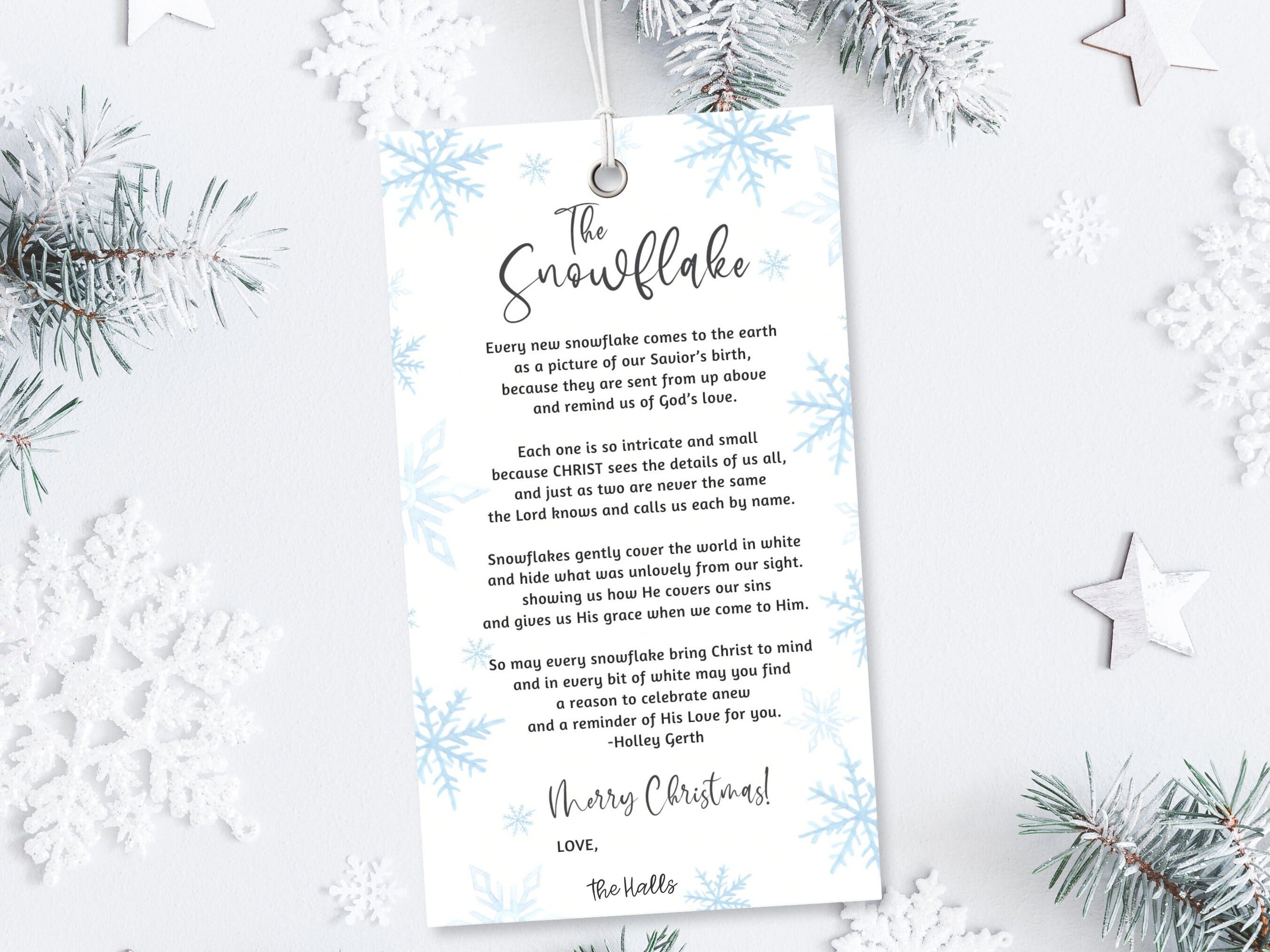 The Snowflake Poem Christmas Tag | Christ-Centered Christmas | Editable Gift Tag | LDS |  Religious Gift Tag| Neighbor Gift |