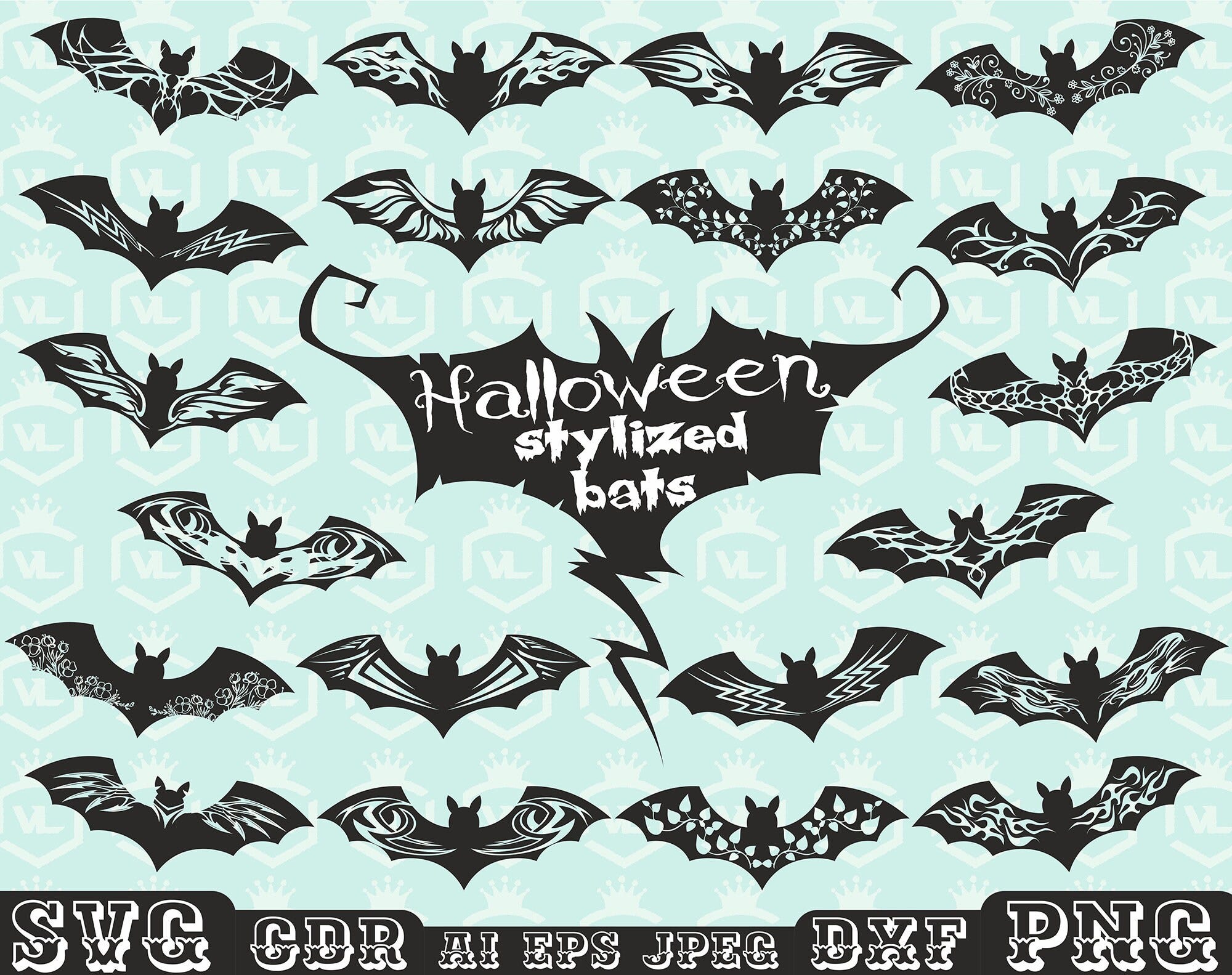 Halloween bat decor SVG bundle, Bat clipart, Bat design Png Eps, Bat silhouette, Spooky bat, Boo, Trick or Treat, Transparent background