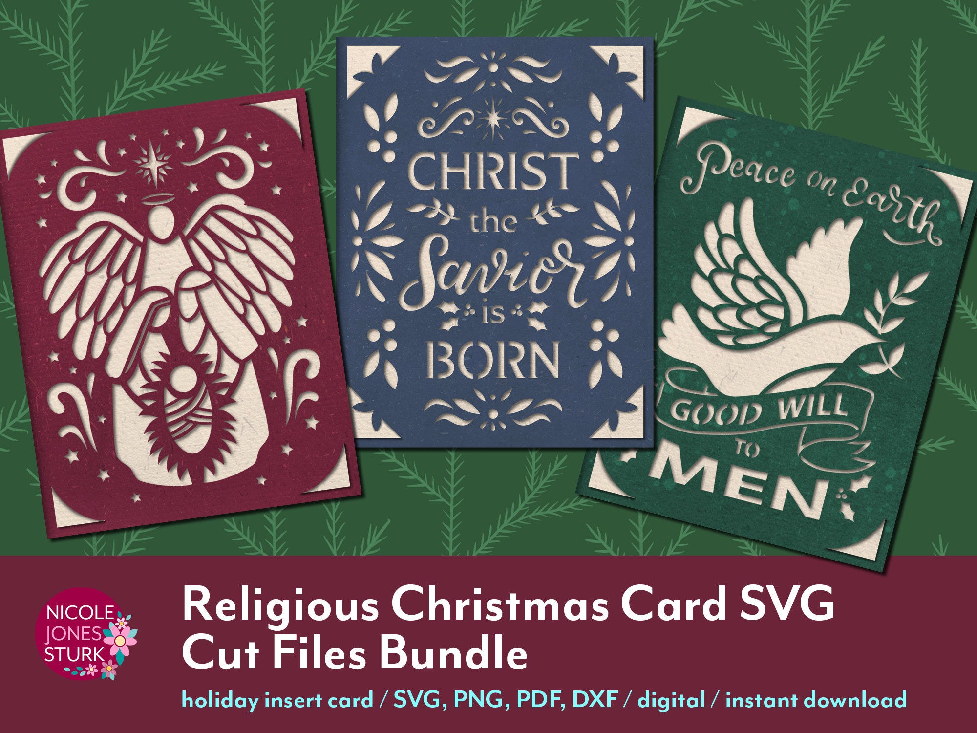 Religious Christmas Card SVG cut files bundle / insert cards / holiday greeting cards / svg, png, dxf, pdf / digital / instant download