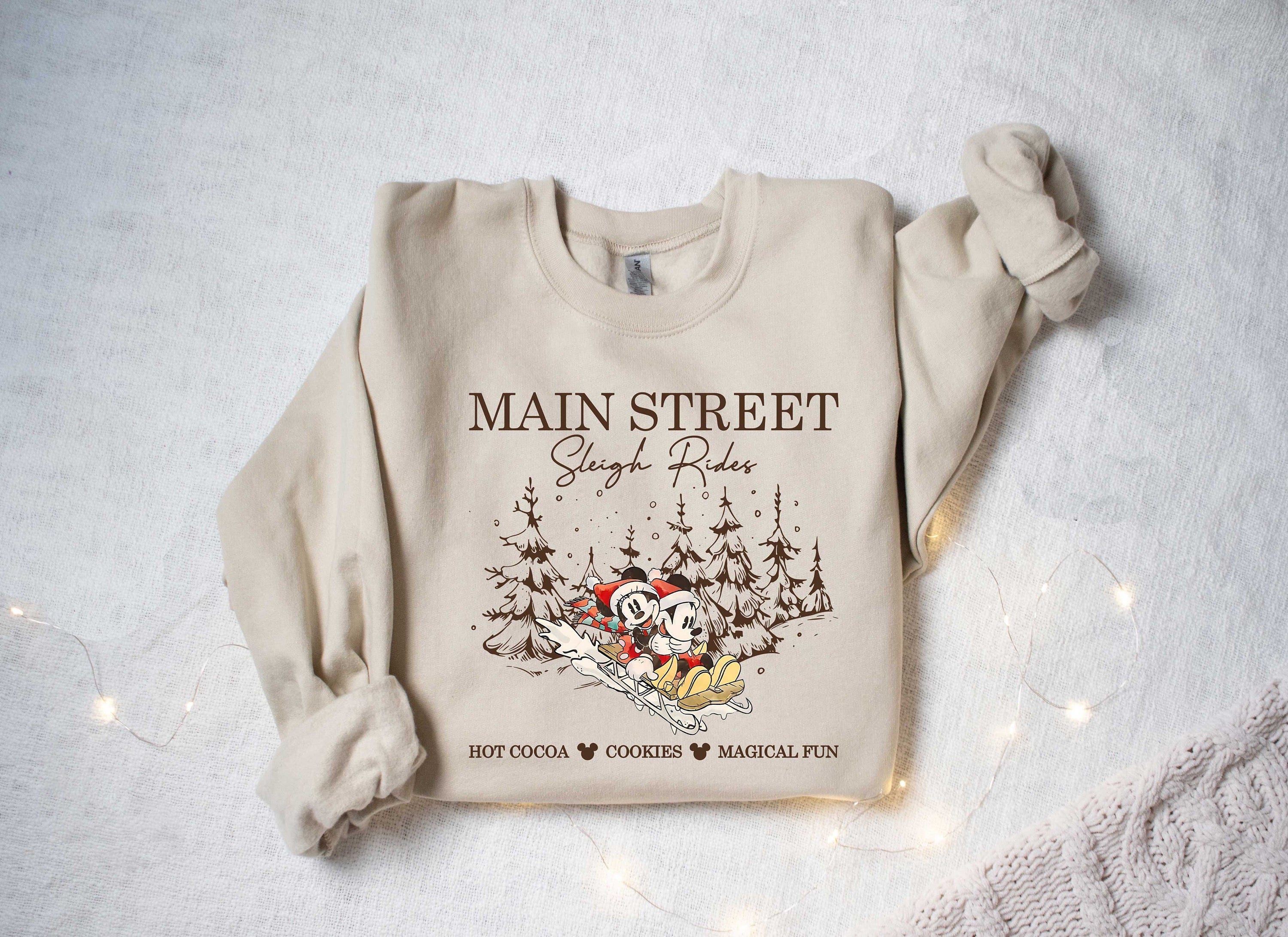 Retro Mickey Minnie Main Street Sleigh Rides Shirts, Disney Christmas Shirt, Mickey Minnie Christmas Sweatshirt, Mickey Christmas Gift