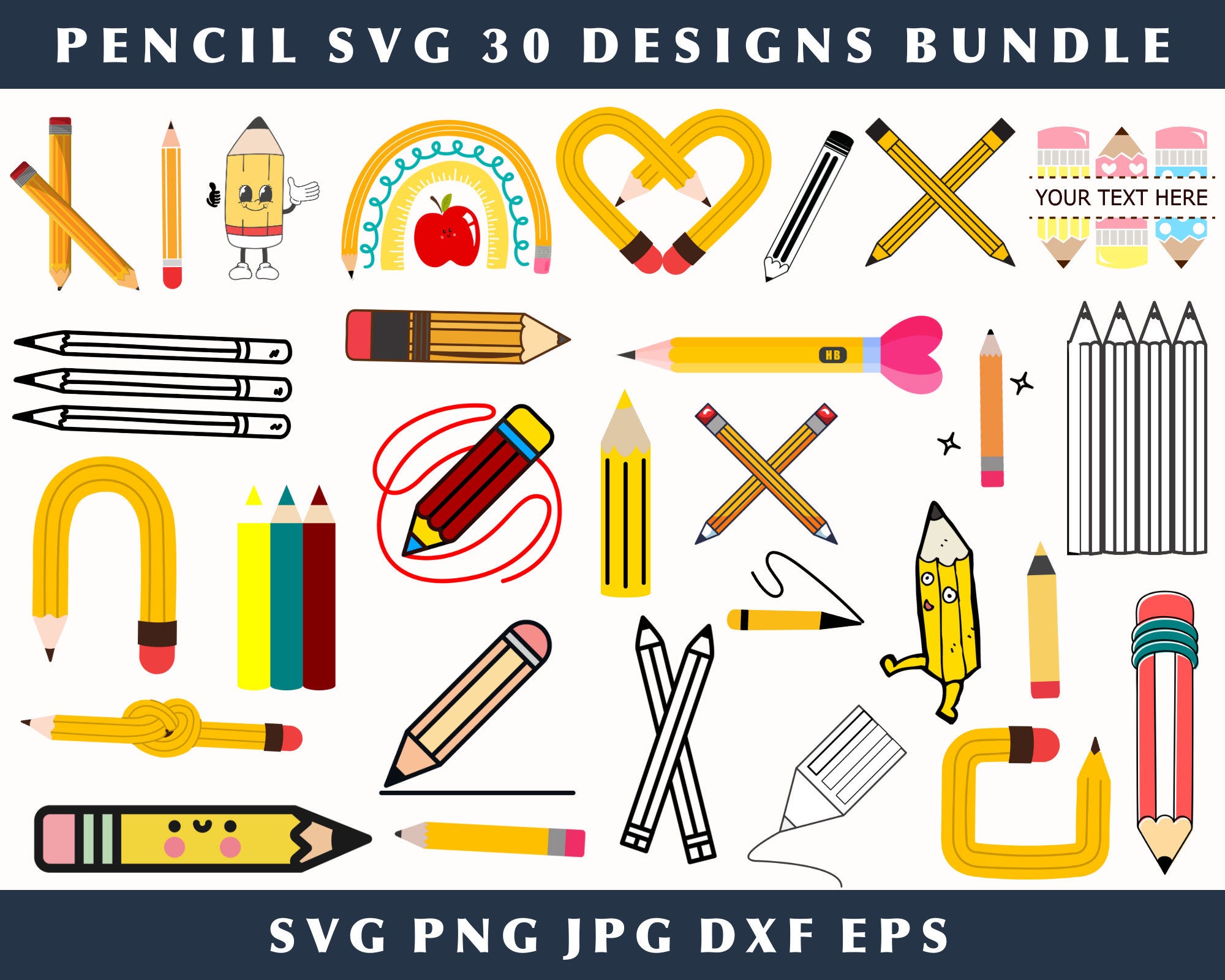 Pencil Svg, Back To School Svg, Pencil Png, Pencil Clipart, School Supplies Svg, Crayon Svg, Pencil Bundle, Svg For Silhouette, Cut Files