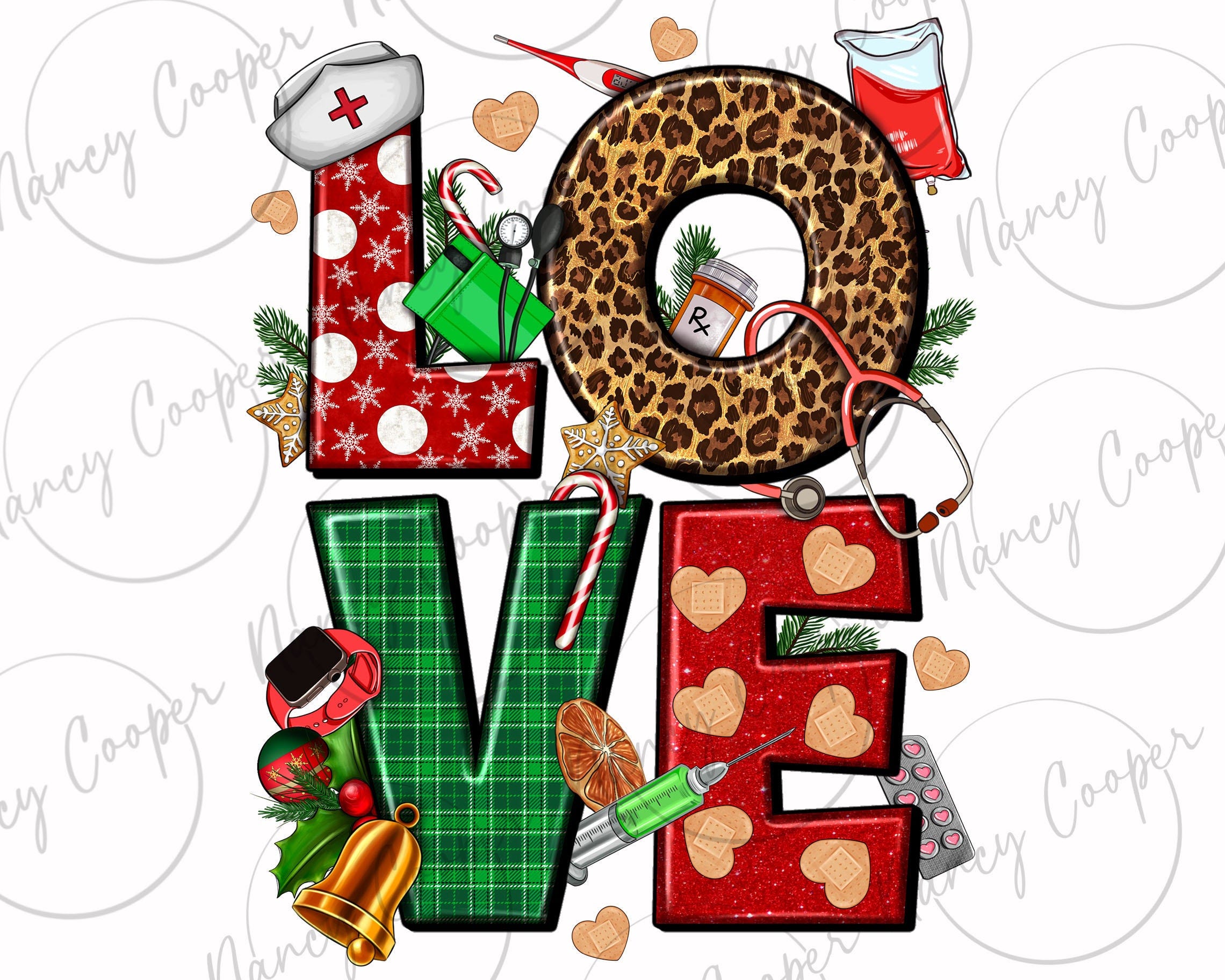 Love Nurse Christmas png sublimation design download, Christmas png, Merry Christmas png, Nurse png, sublimate designs download
