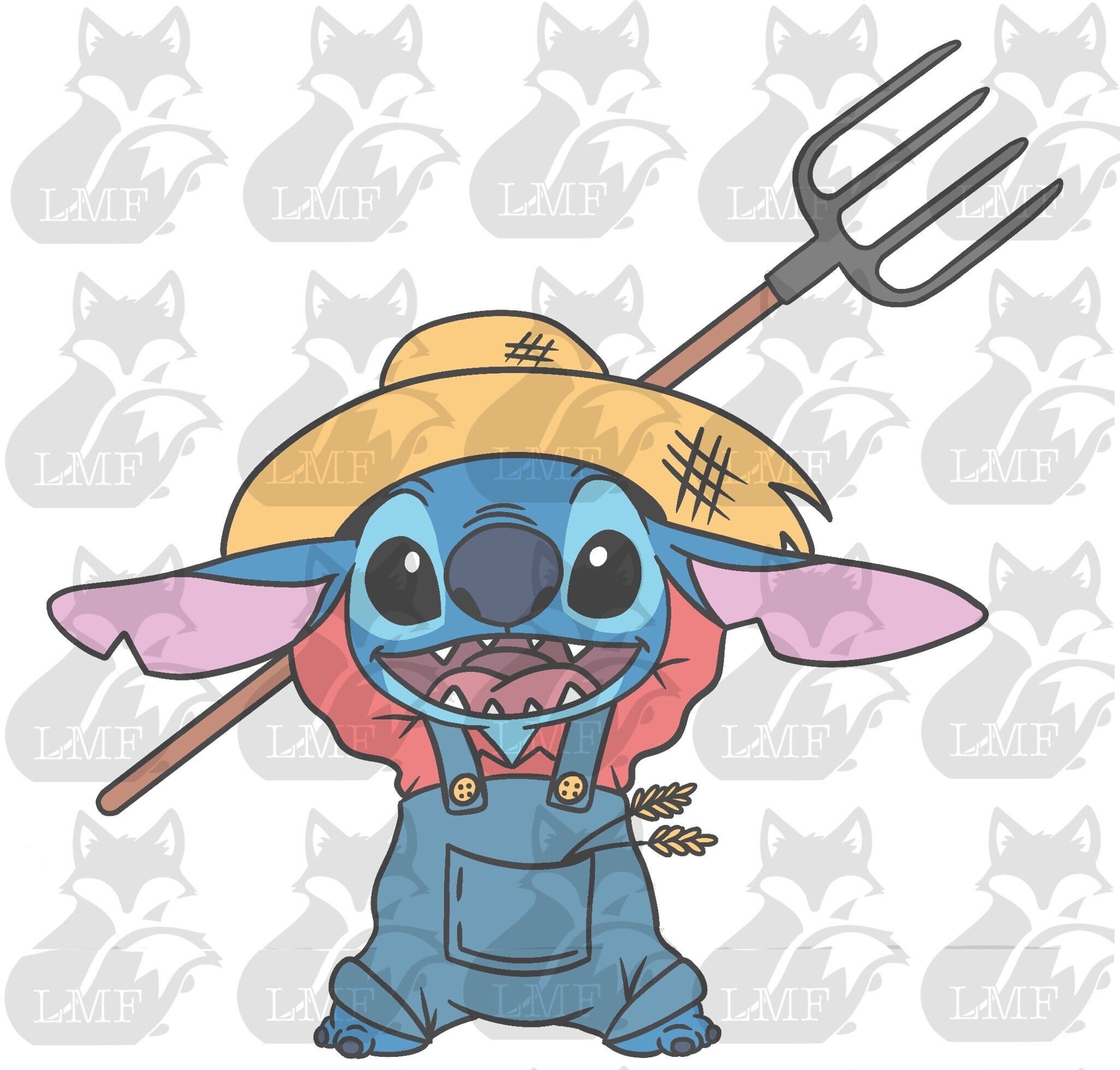 Farmer Stitch. Farm Lilo and stitch svg. png, layered, and black and white. Stitch dressed up