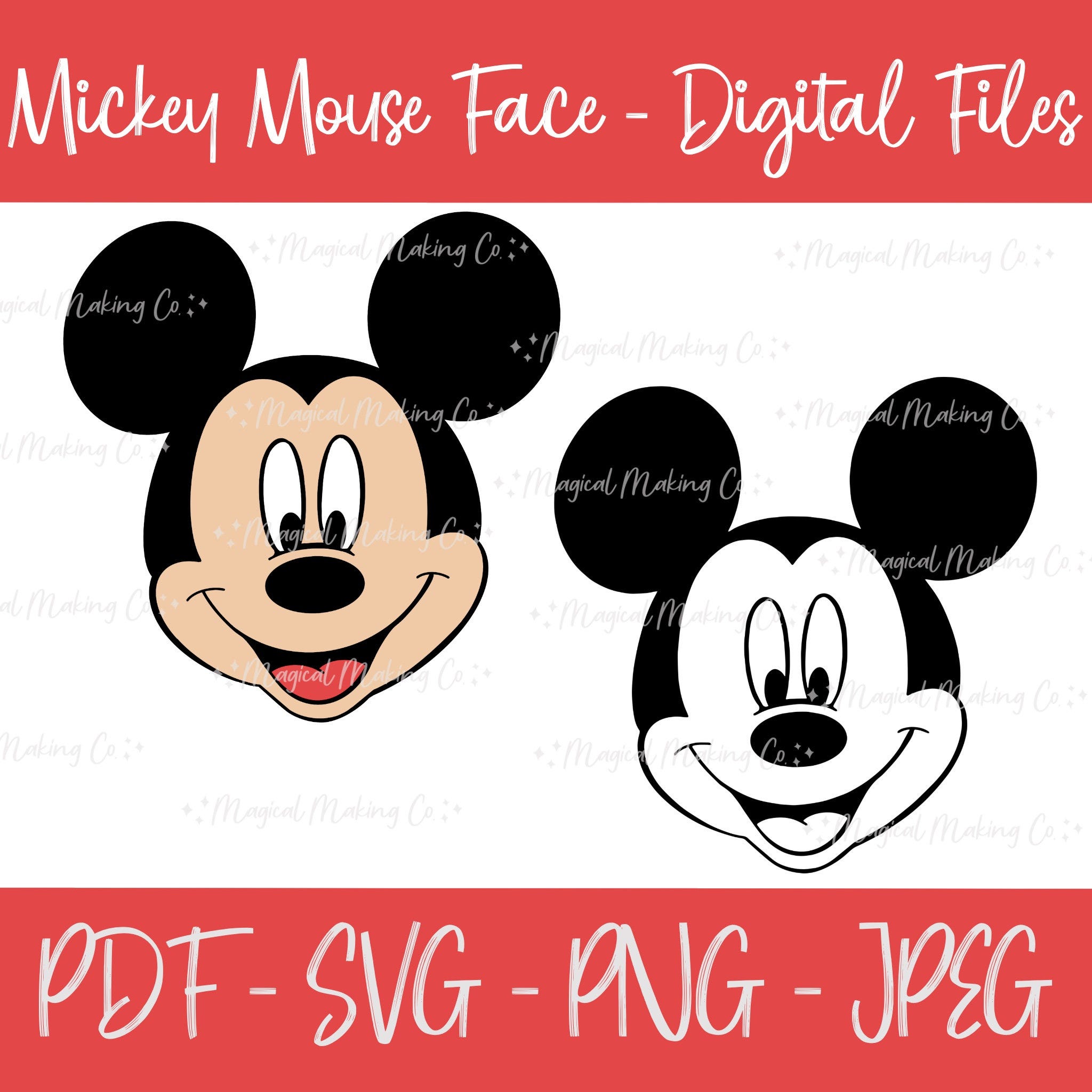 Mickey Mouse Face Digital Files - SVG/PDF/PNG/JPeg - Mickey and Friends Coloring Pages/Kids Coloring Pages