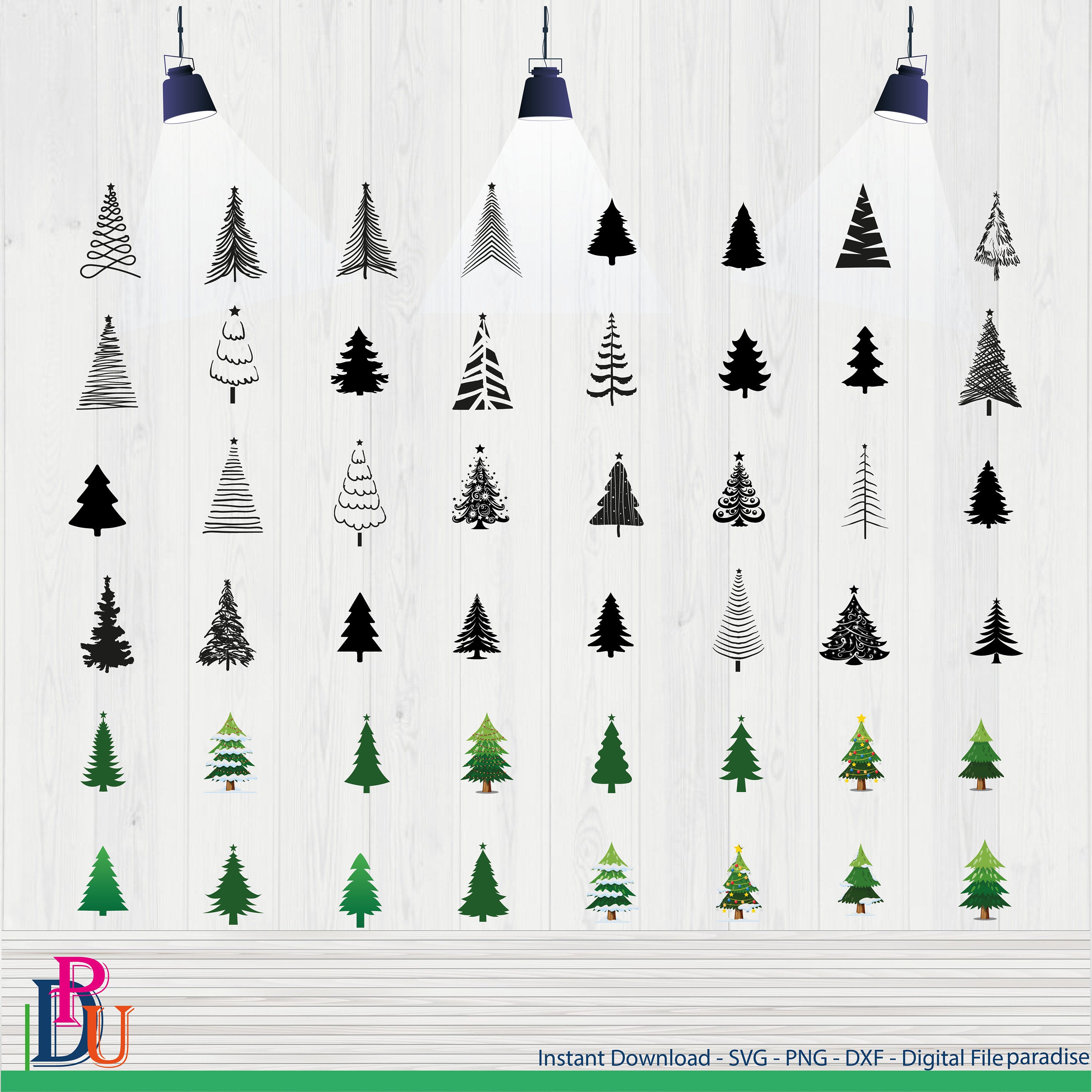 Christmas Tree SVG DXF PNG Bundle, Pine Tree svg, Christmas svg, Pine Hand Drawn svg, Christmas Tree Ornaments, Christmas Tree Earrings svg
