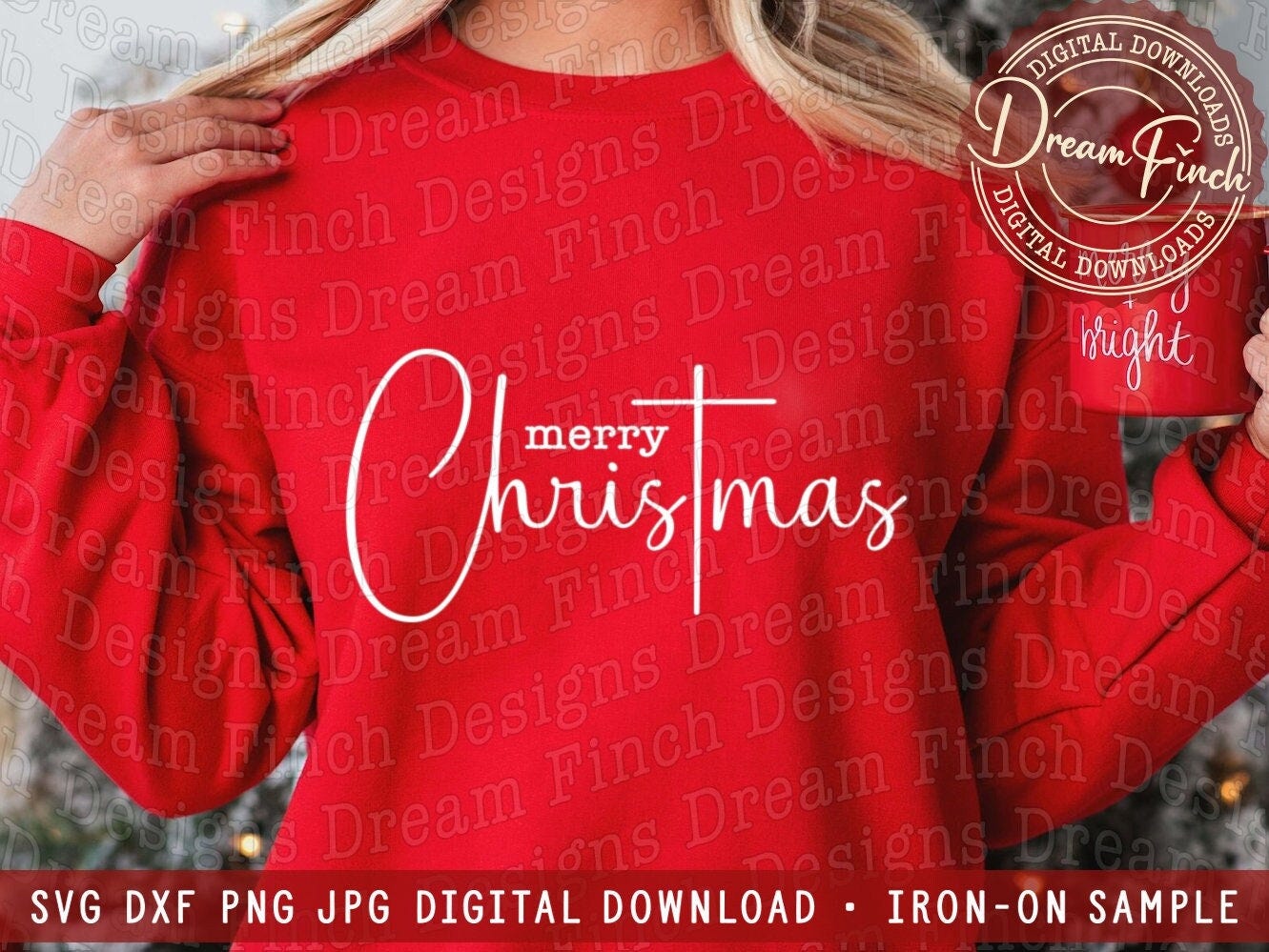 Merry Christmas SVG DXF PNG Jpg for Religious Cross T-Shirt - Digital Download
