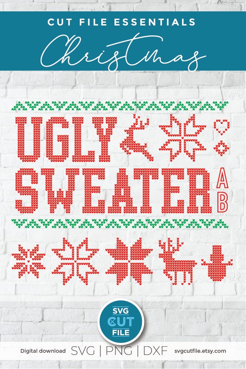 Ugly Christmas Sweater font, OTF installable type, cross stitch letters, Christmas reindeer text letter, alphabet number type, xmas OTF file