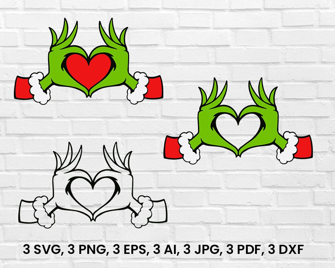 Green Heart Hands SVG PNG Digital Download, Christmas Birthday Gift, Love Symbol, Romantic Gesture, Hand Heart Design, 21 Files