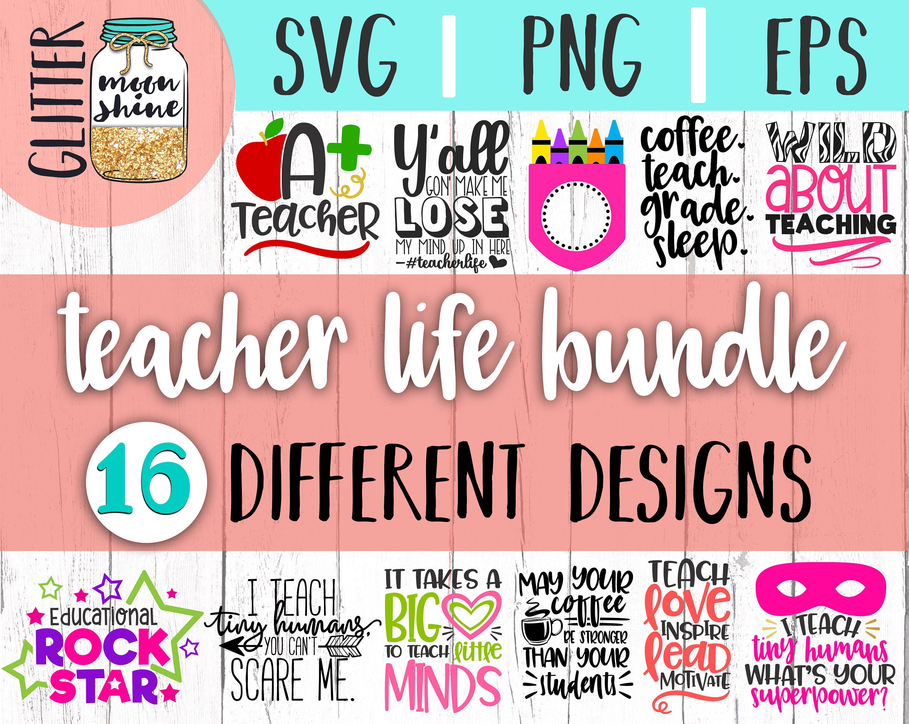 Teacher Life Bundle svg eps dxf png Files for Cutting Machines Cameo Cricut, Teacher Quotes, Teaching Sayings, Back to School, Teacher Gifts