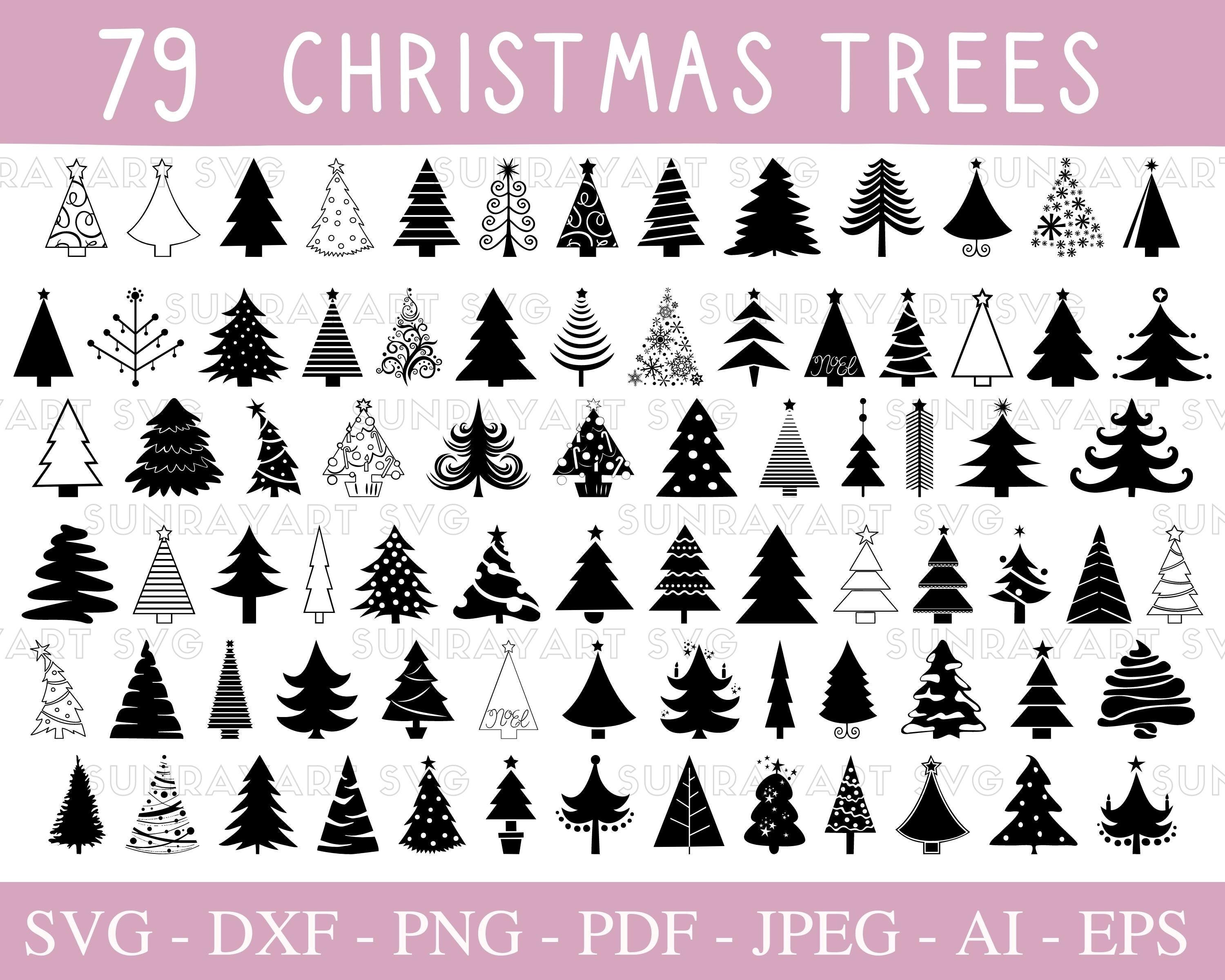 Christmas Trees SVG Files For Cricut, Christmas Tree Clipart Bundle PNG, Silhouette, DXF Cut File, Holiday Party Clipart, Pdf.