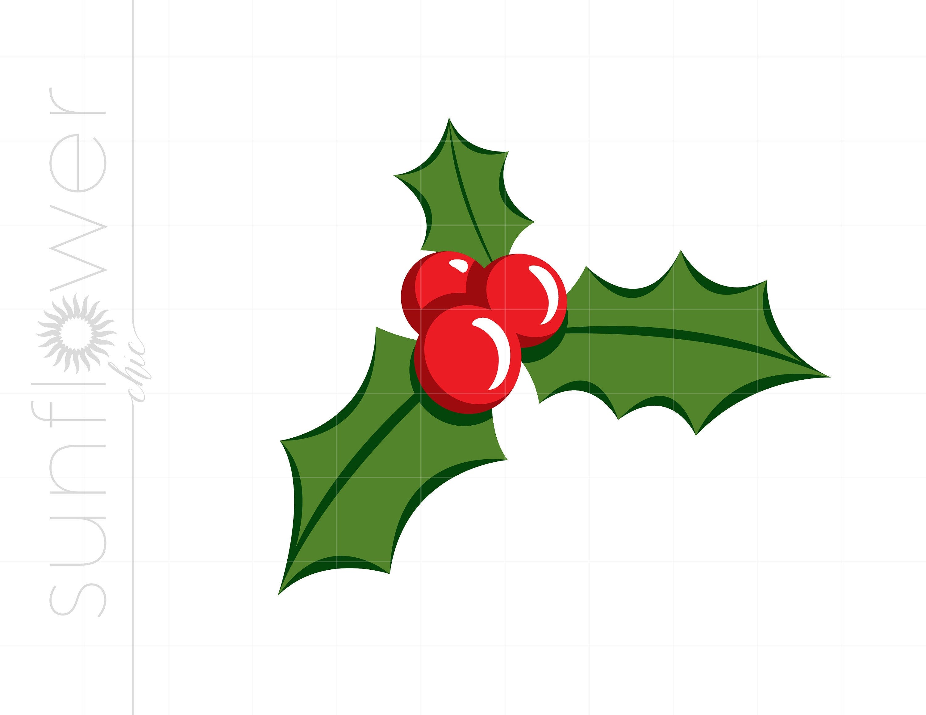 Christmas Holly SVG | Vector Holly Clipart | Holly Silhouette Cut File | Holly Svg Jpg Eps Pdf Png DXF Download SC1043