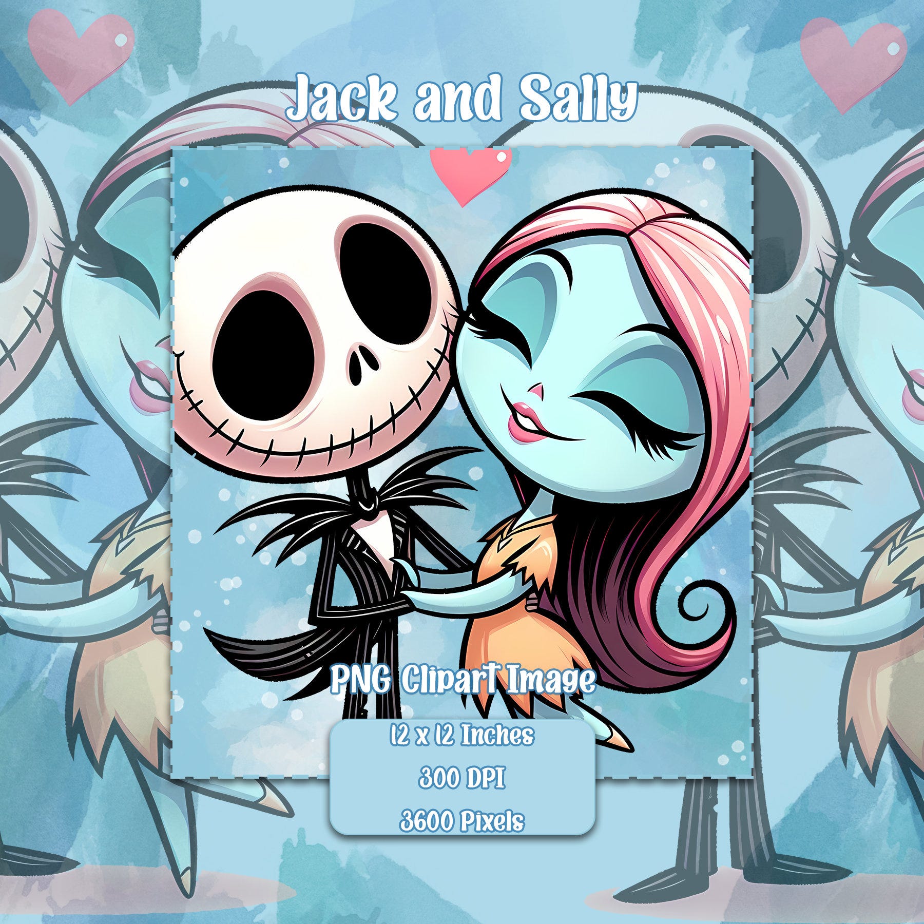 Jack and Sally Valentine PNG, Transparent Background Clipart Images, Commercial License Files, Nightmare Graphics