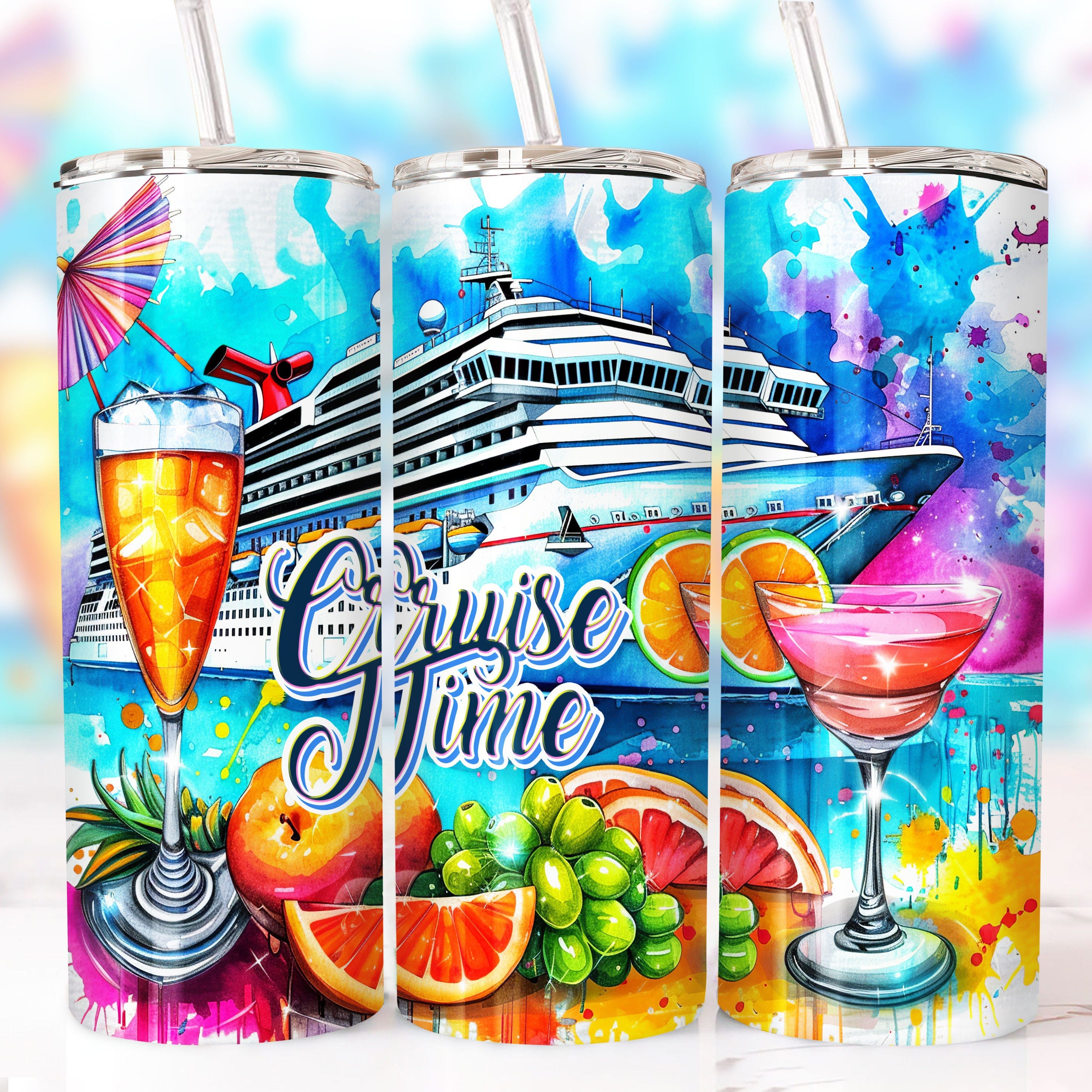 Cruise Time Colorful 20 oz Straight Tumbler Sublimation Design Digital Download, Skinny Tumbler Design Digital Only, Vacation Tumbler Design