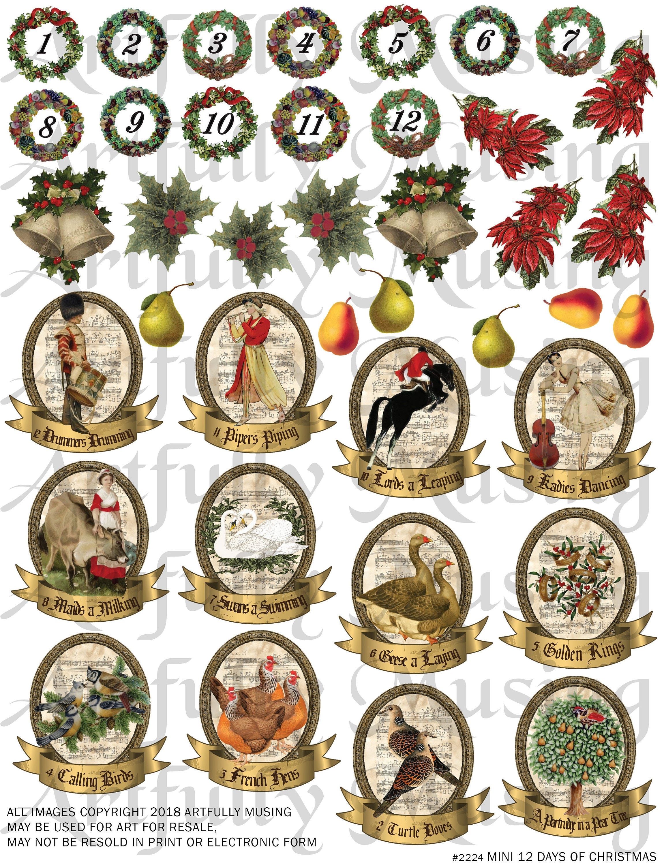 Mini 12 Days if Christmas Collage Sheet - Digital Printable - Instant Download (2224)