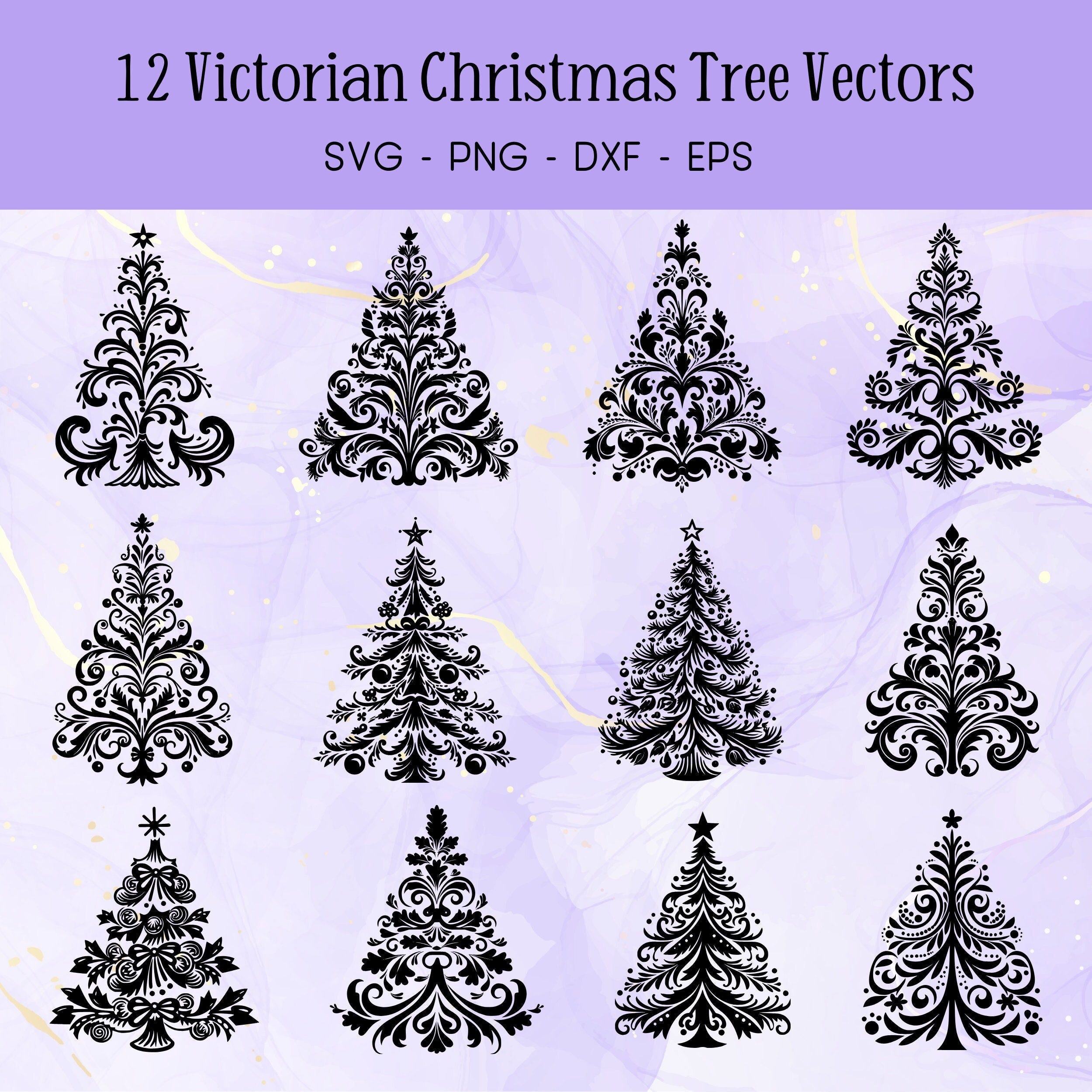 Victorian Christmas Tree SVG Vector Bundle Cricut Silhouette Cut File PNG
