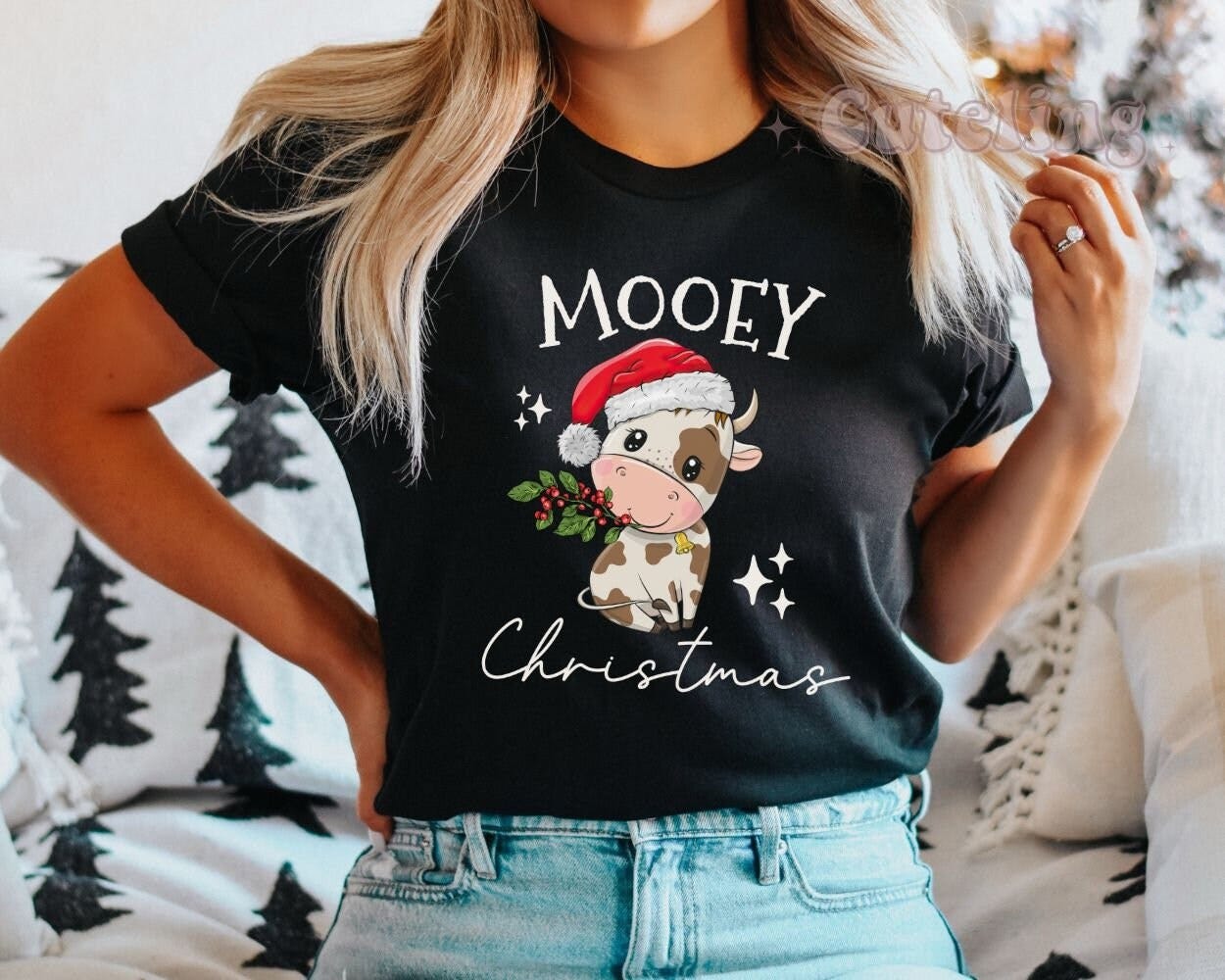 Mooey Christmas Shirt, Cow Christmas Shirt, Christmas Cow Shirt, Winter Shirt for women, Funny Christmas Holiday Shirts for women, Farm tops