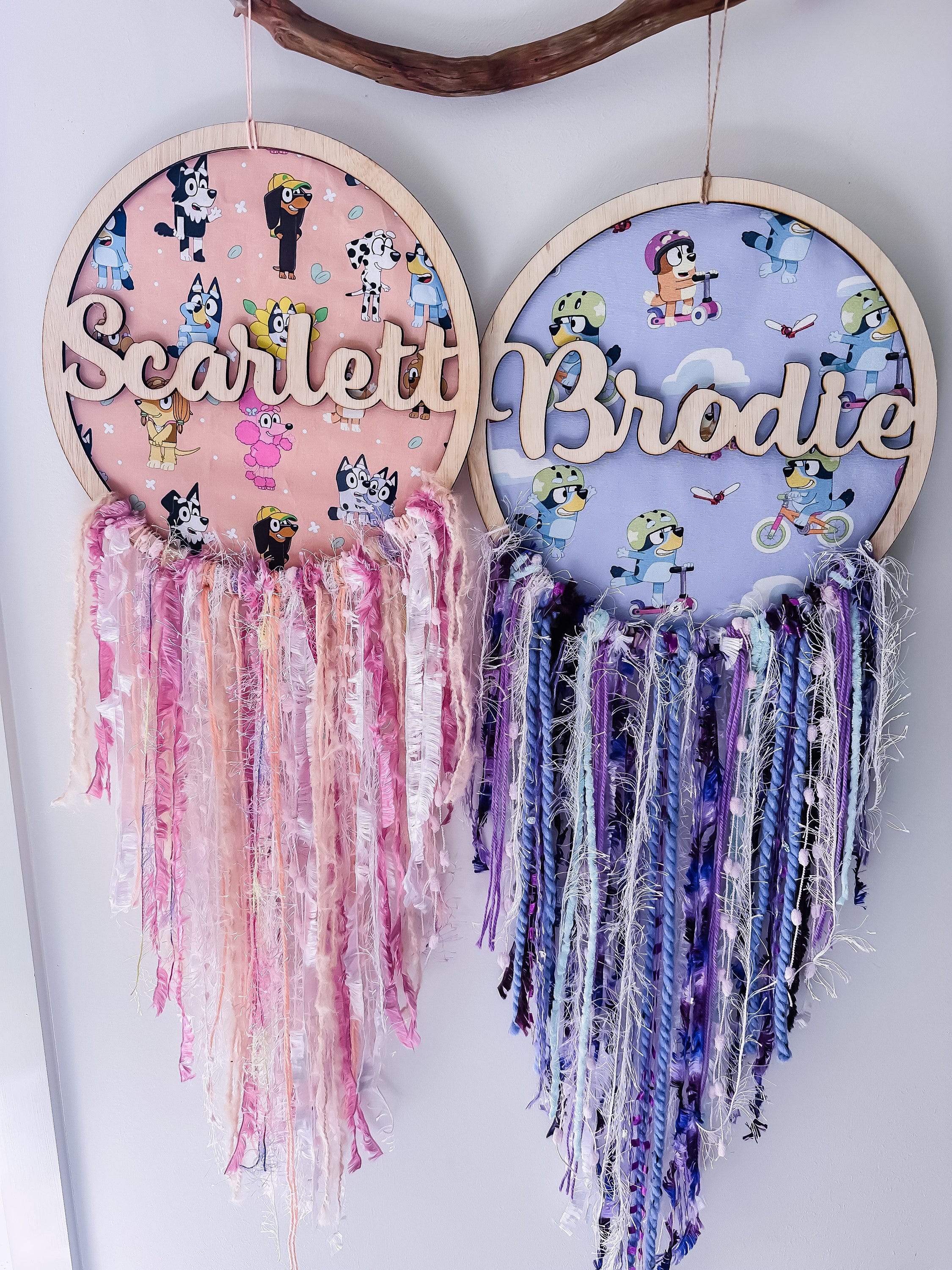 personalised custom bluey bingo and muffin Dreamcatcher name plaque nursery decor