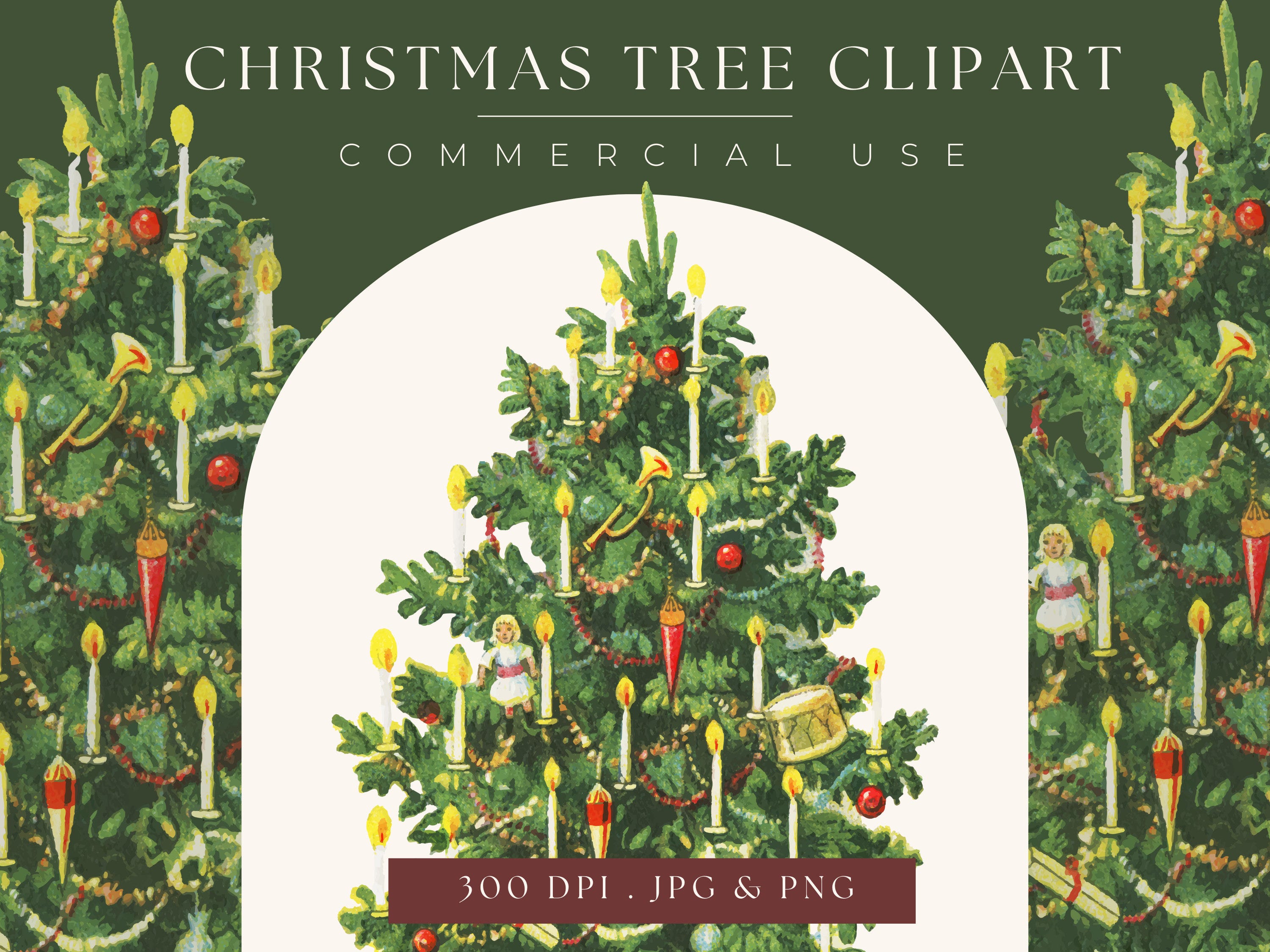 Christmas Tree Clipart image, Christmas graphic, Digital Download, Digital print, clip art, scrapbooking, home decor, xmas, holiday, vintage