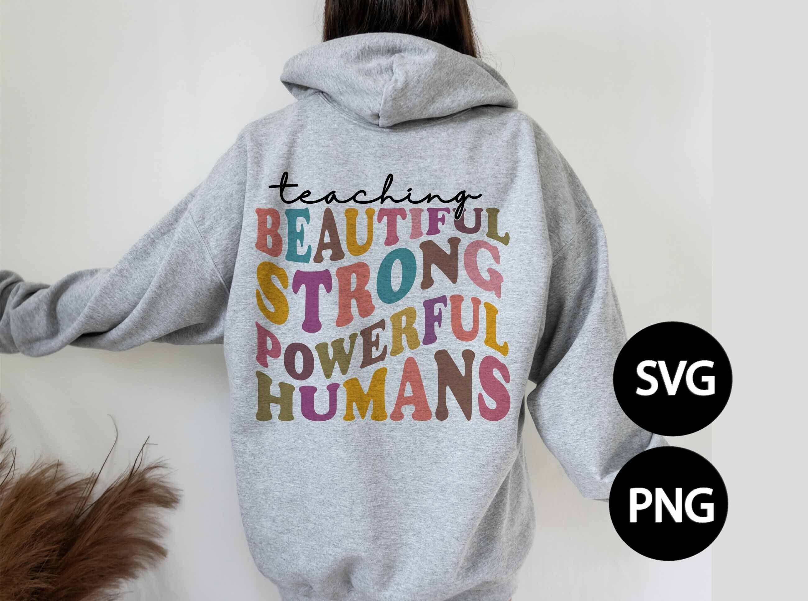Teaching Beautiful Strong Powerful Humans SVG PNG | Retro Sublimation Design Download| Colorful School Quote| Teacher Wavy Stacked PNG svg