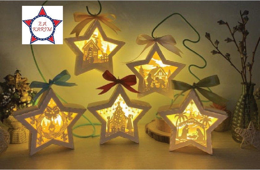CHRISTMAS HANGING STAR Lantern Shadow Box Svg - Paper Cut Christmas Shadowbox - Paper Cut Christmas Ornaments
