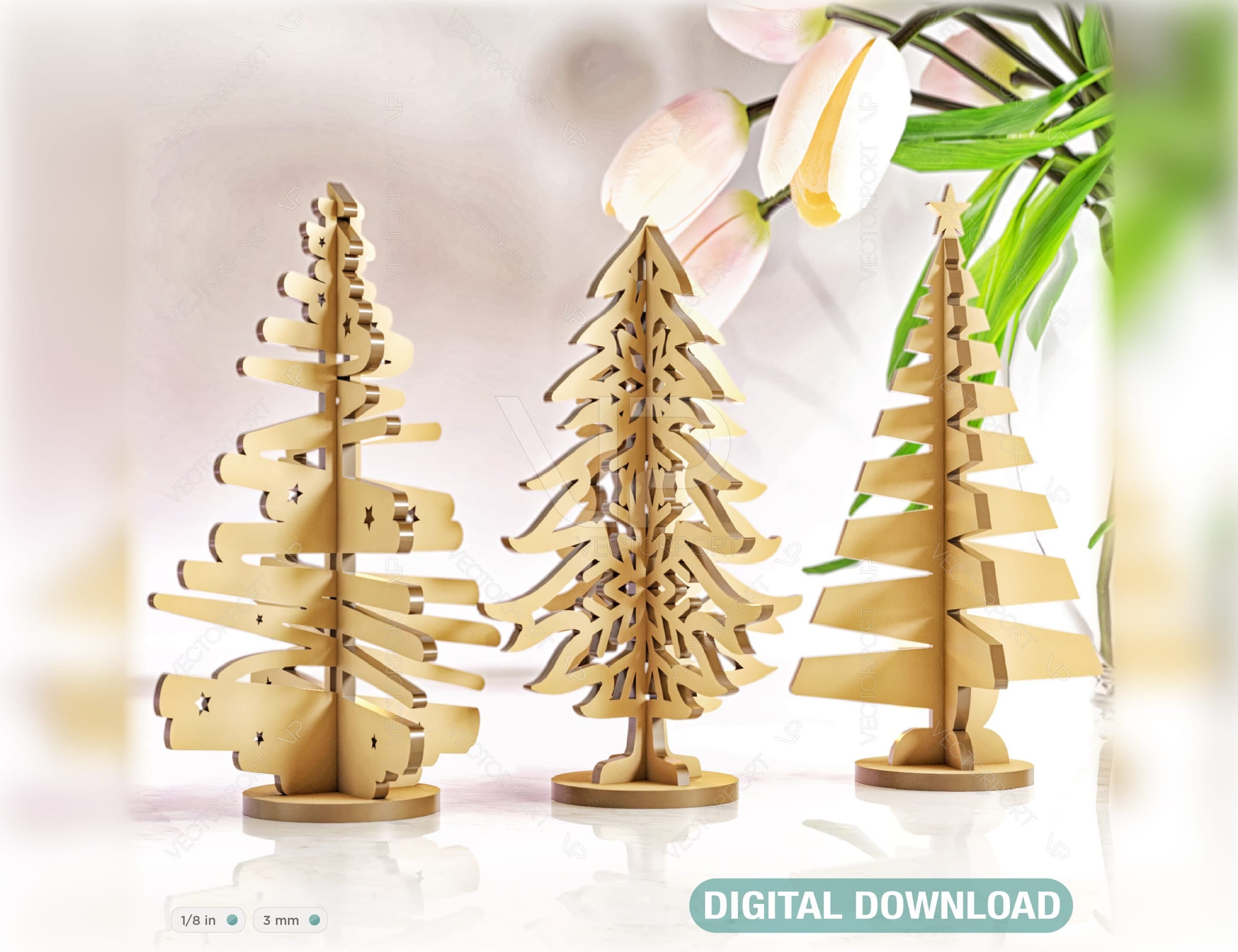 Standing Trees Laser cut Christmas Snowflake SVG Craft templates Cricut Glowforge Digital Download | SVG |#077|
