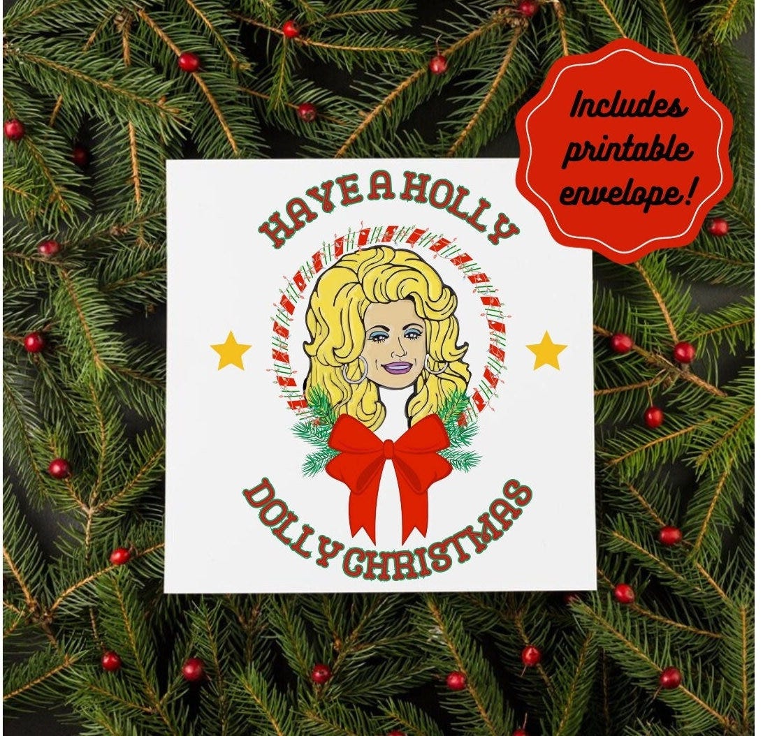 Dolly Parton Printable Christmas Card - Country Western Holiday Greeting Xmas Print at Home - Digital Download 5x5 PDF