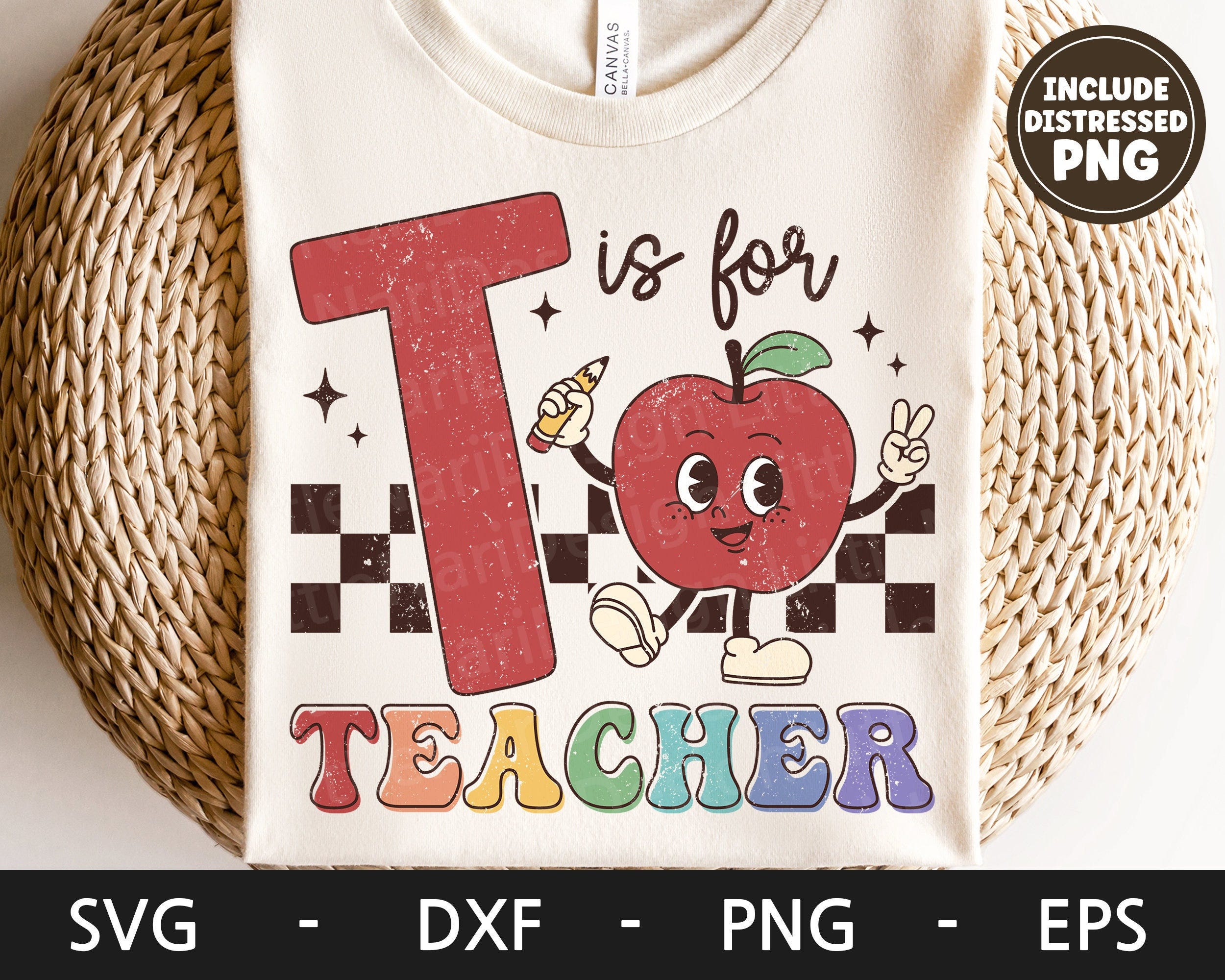 T is for teacher svg, Back to school svg, Apple scg, Pencil svg, Funny Teacher shirt svg, Retro svg, dxf, png, eps, svg files for cricut