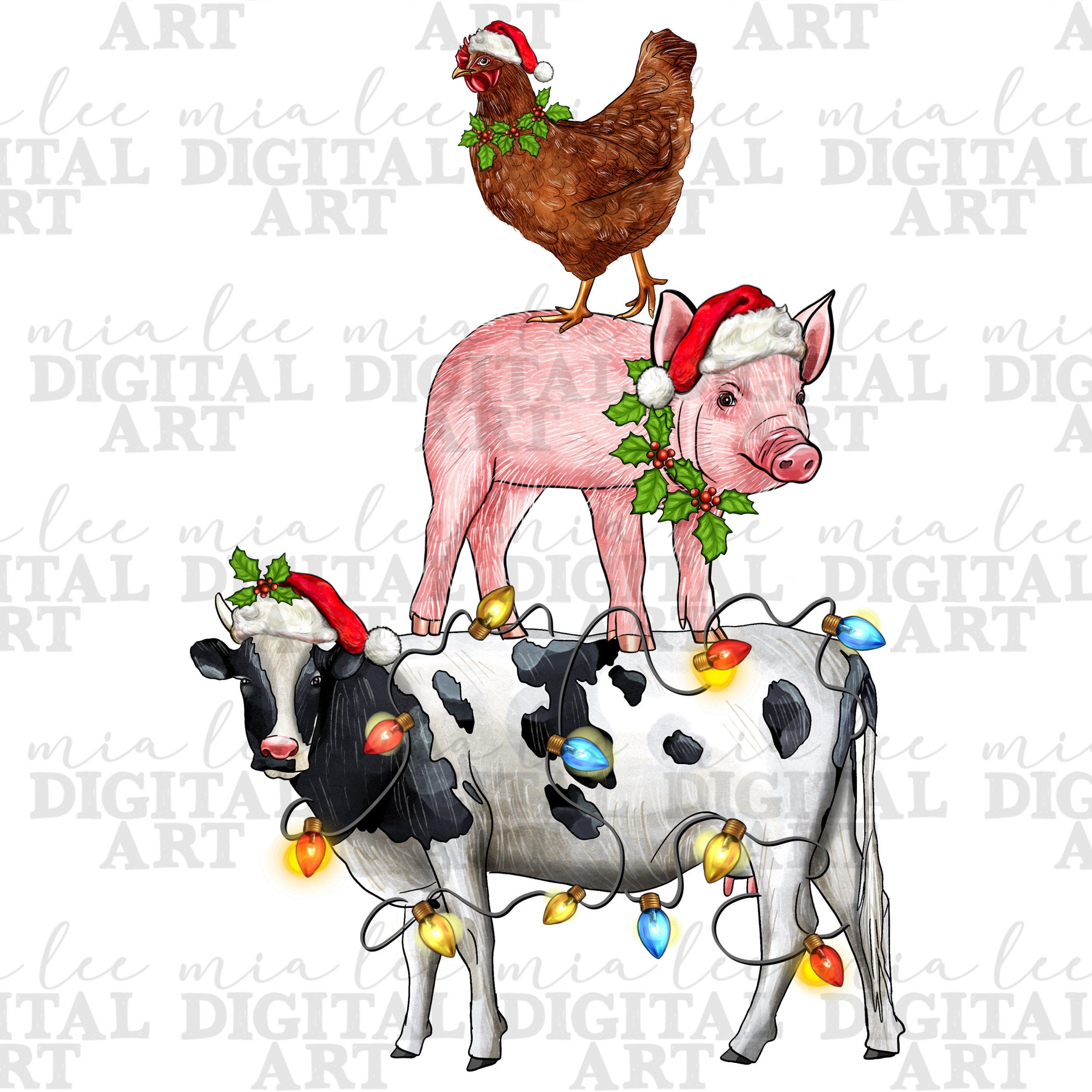 Merry Christmas farm animals png sublimation design download, Christmas png, Happy New Year png, Farm life png, sublimate designs download