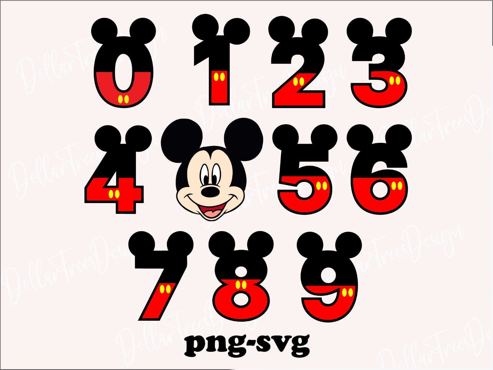 Mickey Mouse Numbers Clipart SVG, PNG