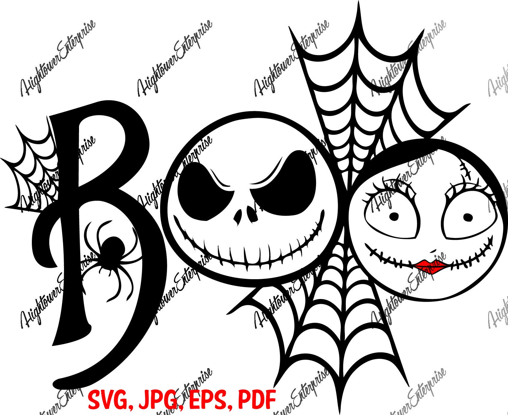 Sally and Jack, Nightmare Before Christmas Halloween Boo SVG