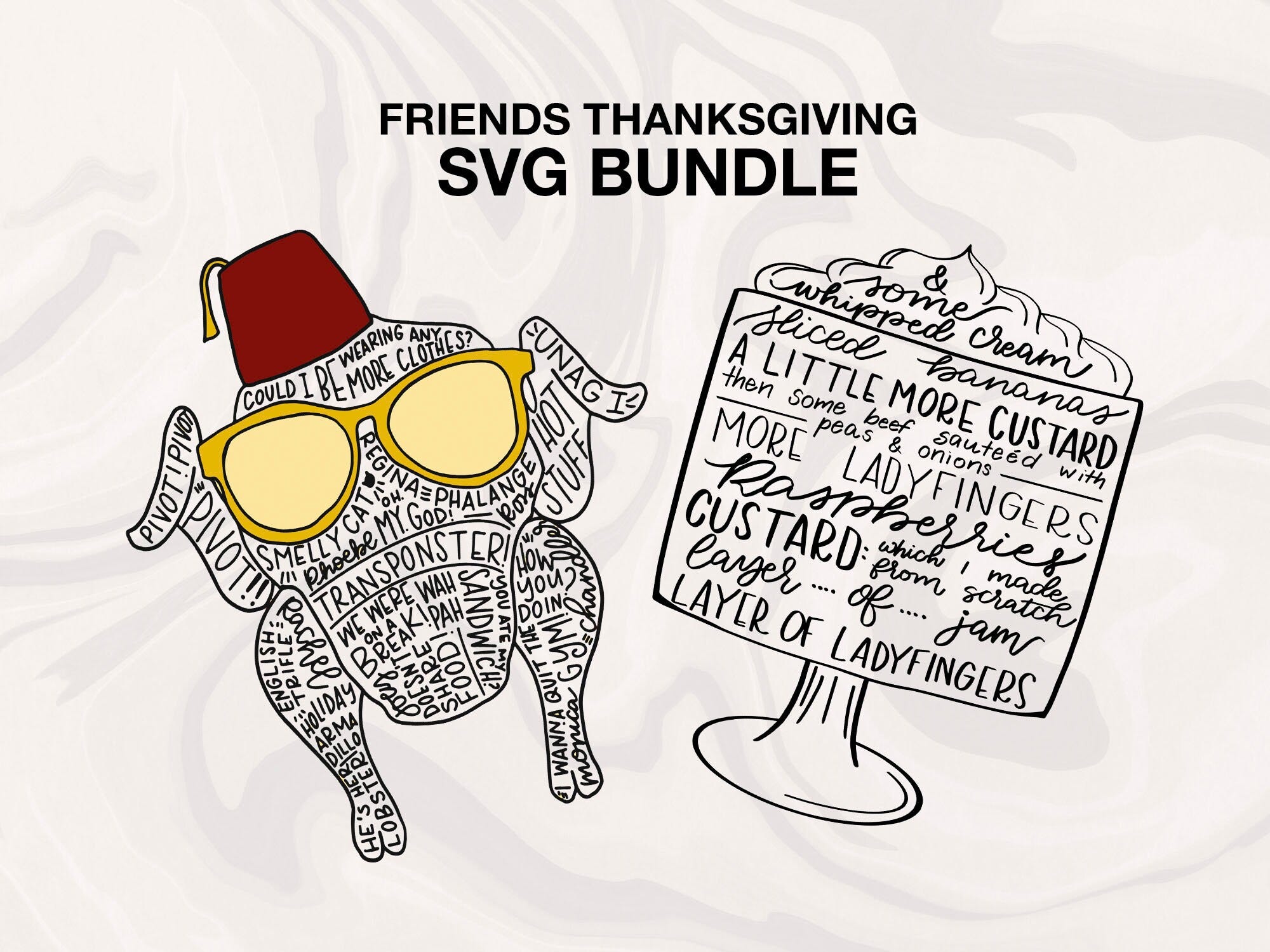 FRIENDS Thanksgiving SVG Bundle, Friends Traditional English Trifle, Friends Thanksgiving Turkey Cricut Vector Decal, Gift