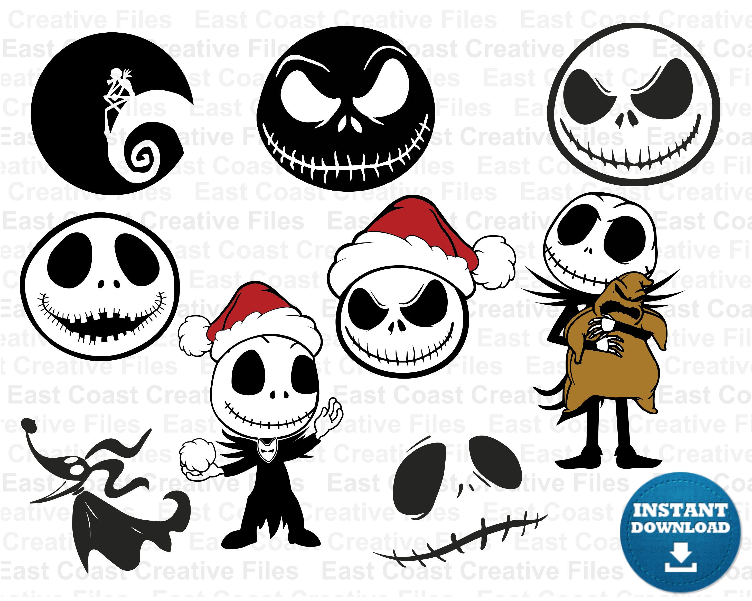 Jack Skellington SVG Bundle, Nightmare before Christmas SVG, SVG files for Silhouette, Cricut cut files, svg, dxf, eps, png digital download