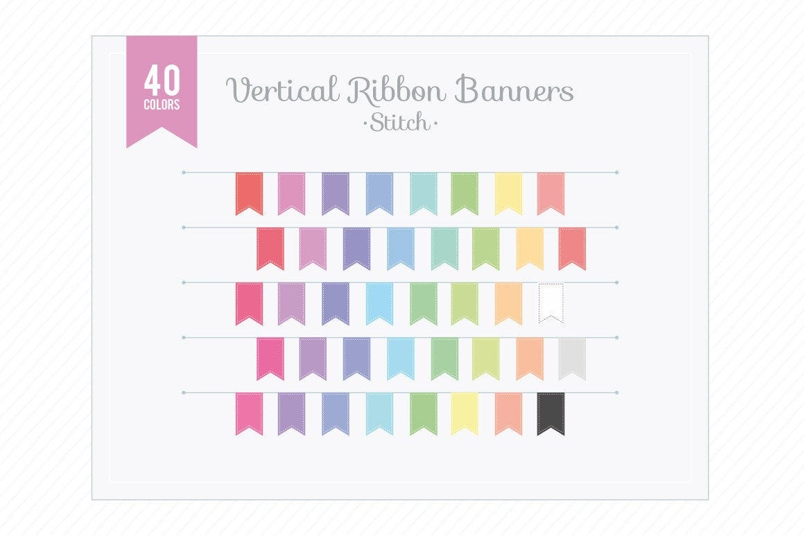 Digital Banner Clip Art Vertical Ribbon Banners Stitched - Instant Download PNG for Graphic Design, Web and Blog, Scrapbooking, Cards...