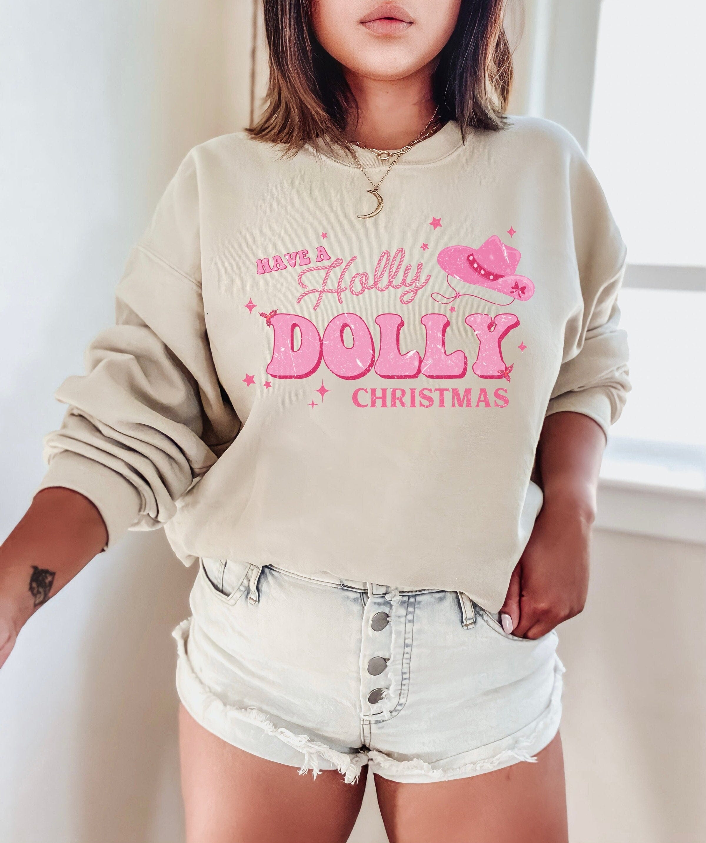 Have a Holly Dolly Christmas Sweatshirt, Western Christmas, Holly Dolly Christmas Crewneck, Cowgirl shirt, Holiday Sweater, Pink Christmas